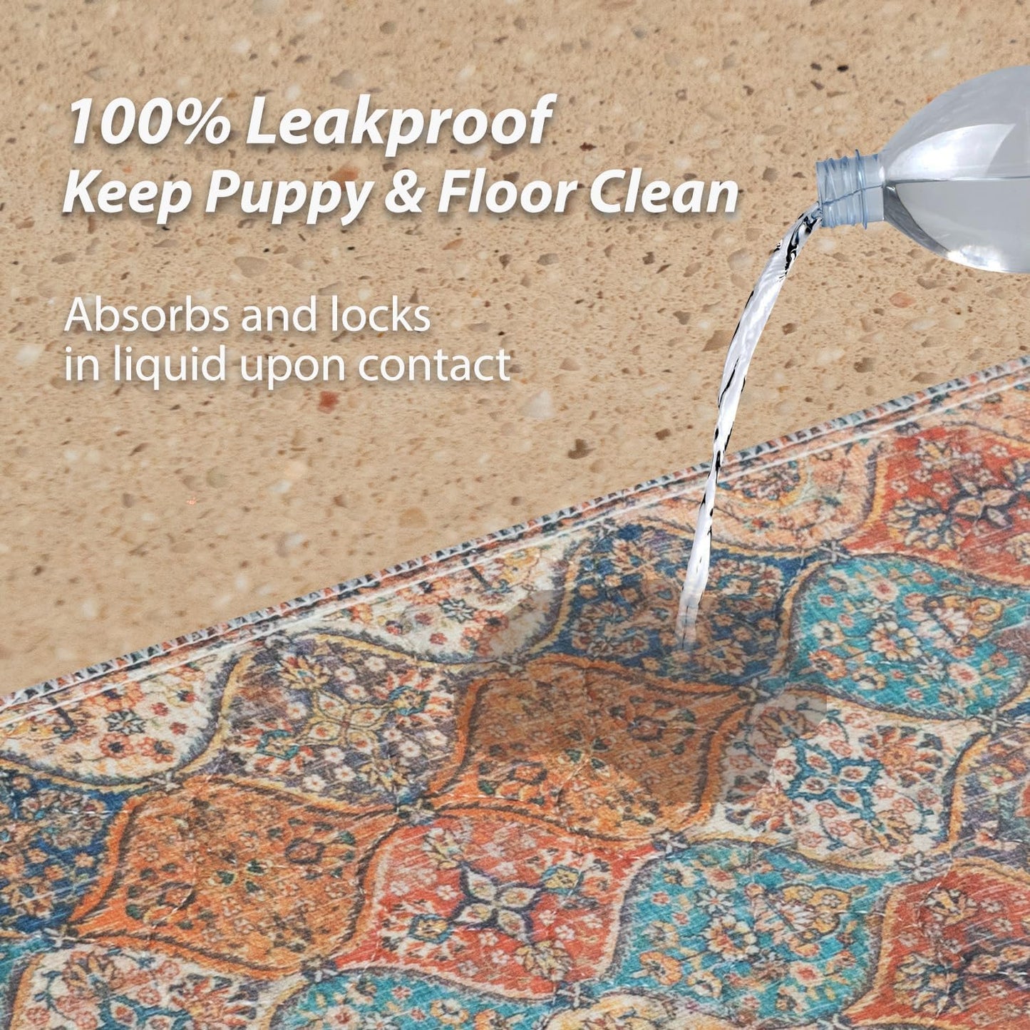 nunubaby Washable Pee Pads for Dogs, Stylish, Non-Slip and Leak-Proof Pee Pads. Reusable Potty Pads for Dogs for Crates and Floors.(Cream/Multi, 72" x72" )