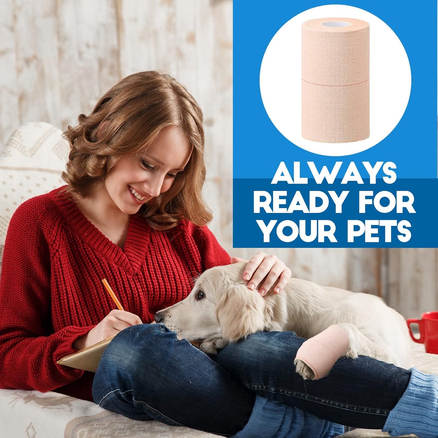 Nuanchu 16 Rolls Elastic Adhesive Bandage Tape Self Adherent Cohesive Flexible Stretch Elastic Athletic Tape for Sports Ankle Knee and Wrist, Vet Wrap for Horses Pets Cats Dogs(4 Inch x 5 Yard)