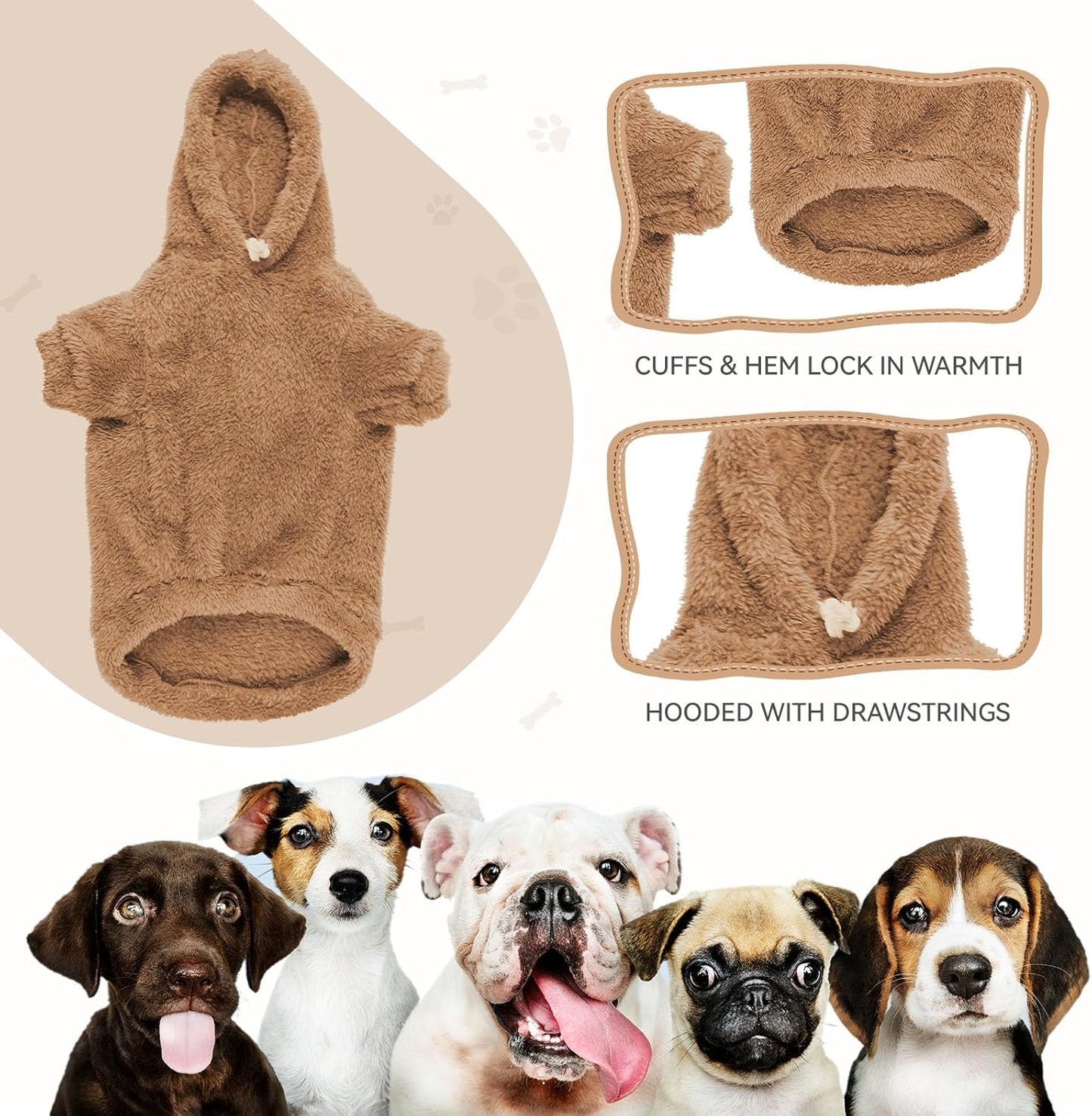 Fuzzy Dog Sweaters for Small Dogs Dog Hoodie Soft Double-Sided Plush Fleece Pet Sweater Pet Clothes Coats Hoodie Sherpa Hooded Sweatshirt(Coffee-S)
