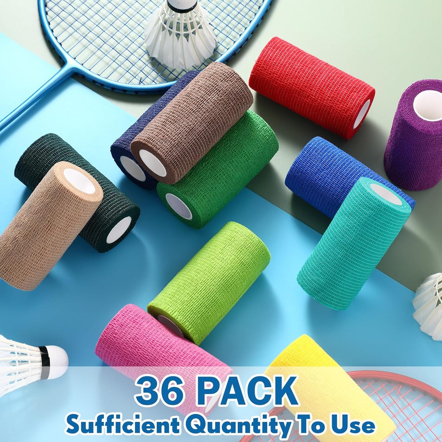 Treela 36 Pcs Self Adherent Bandage 4" X 5 Yard Wrap Breathable Cohesive Bandage Elastic Adhesive Tape for Stretch Athletic Sports Wrist Ankle(Classic Color)