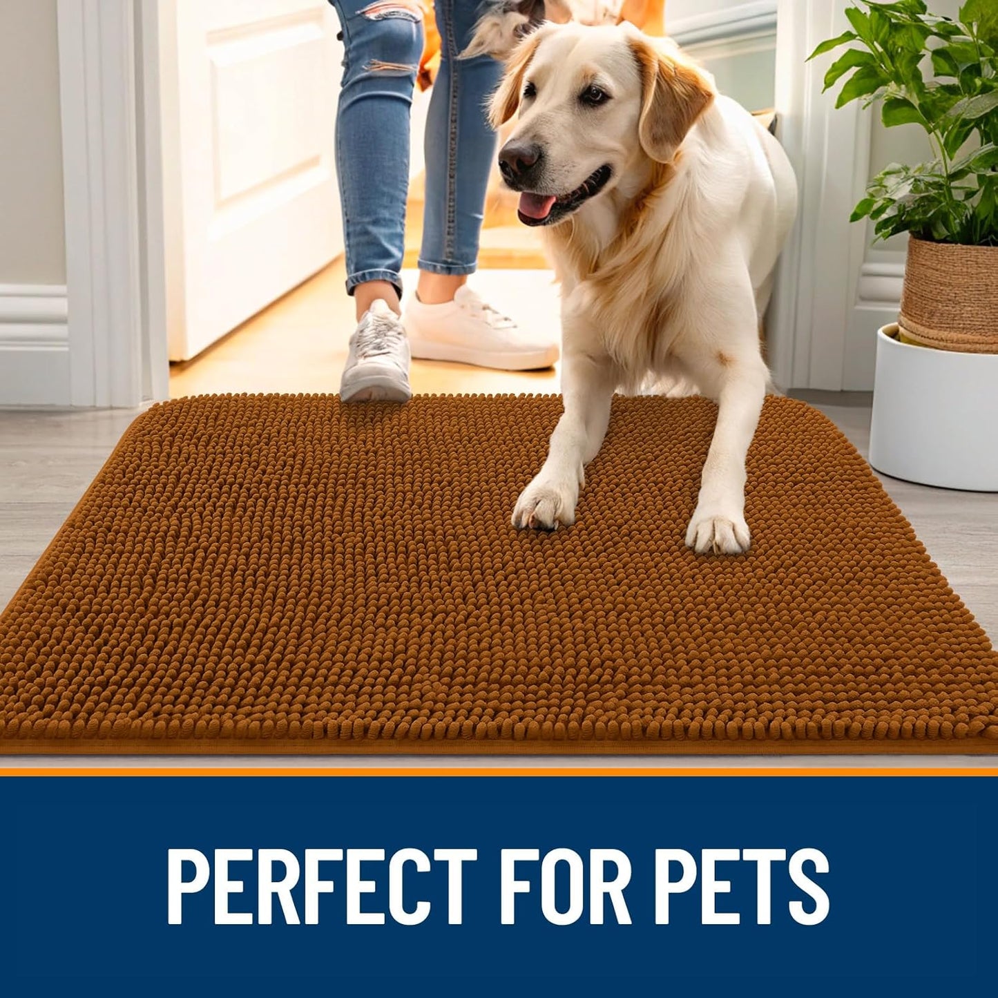 OLANLY Dog Door Mat for Muddy Paws 30x20, Absorbs Moisture and Dirt, Absorbent Non-Slip Washable Doormat, Quick Dry Chenille Mud Mat for Dogs, Entry Indoor Entryway Carpet for Inside Floor, Ochre