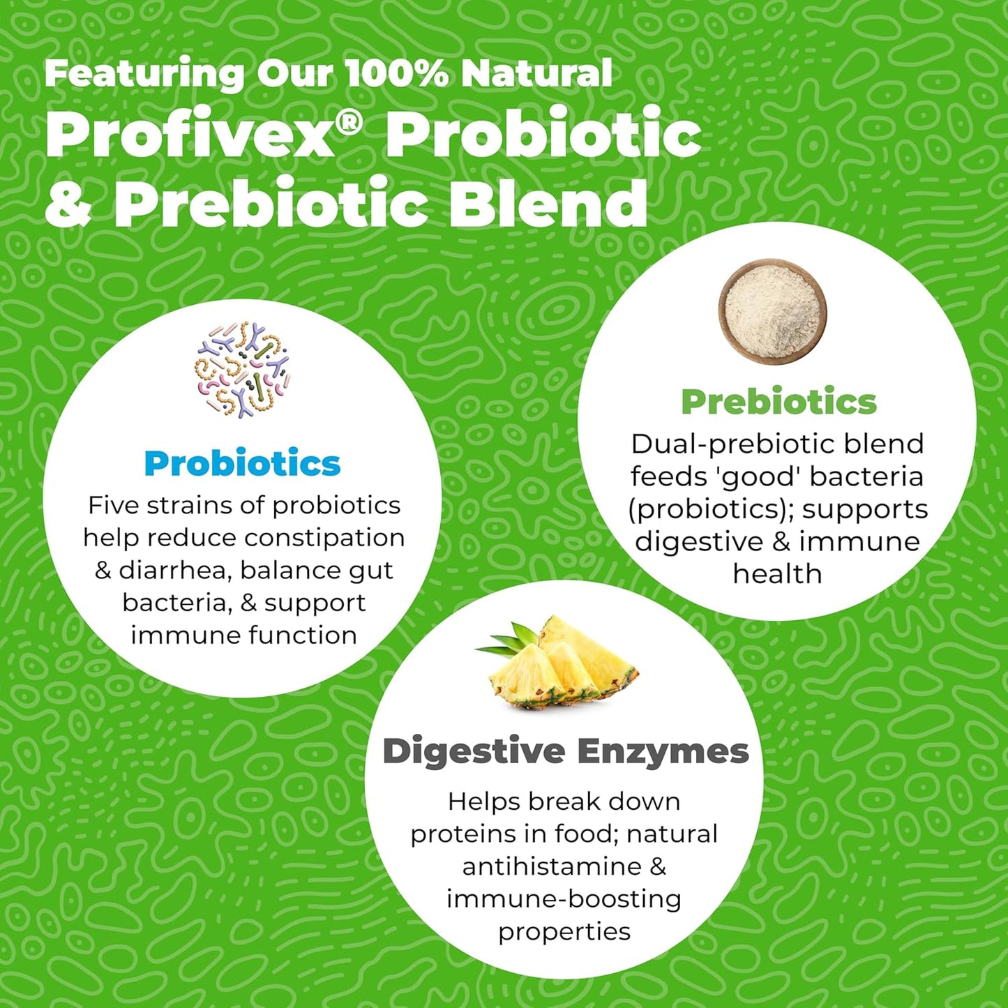 Vetnique Glandex Daily Probiotics for Dogs with Prebiotics to Support Gut Health with Fiber and Digestive Enzymes, Probiotic Chews or Powders (120ct Chews, Bacon Chews)