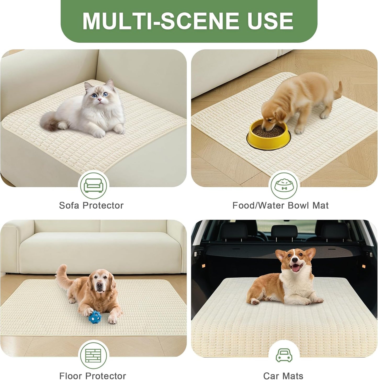 Washable Pee Pads for Dogs, 2 Pack Reusable Puppy Pads Dog Pads, Non-Slip Dog Pee Pads, Leakproof Pet Pee Pads Wee Wee Pads for Dogs. (Cream White, 36"x40"(Pack of 2))