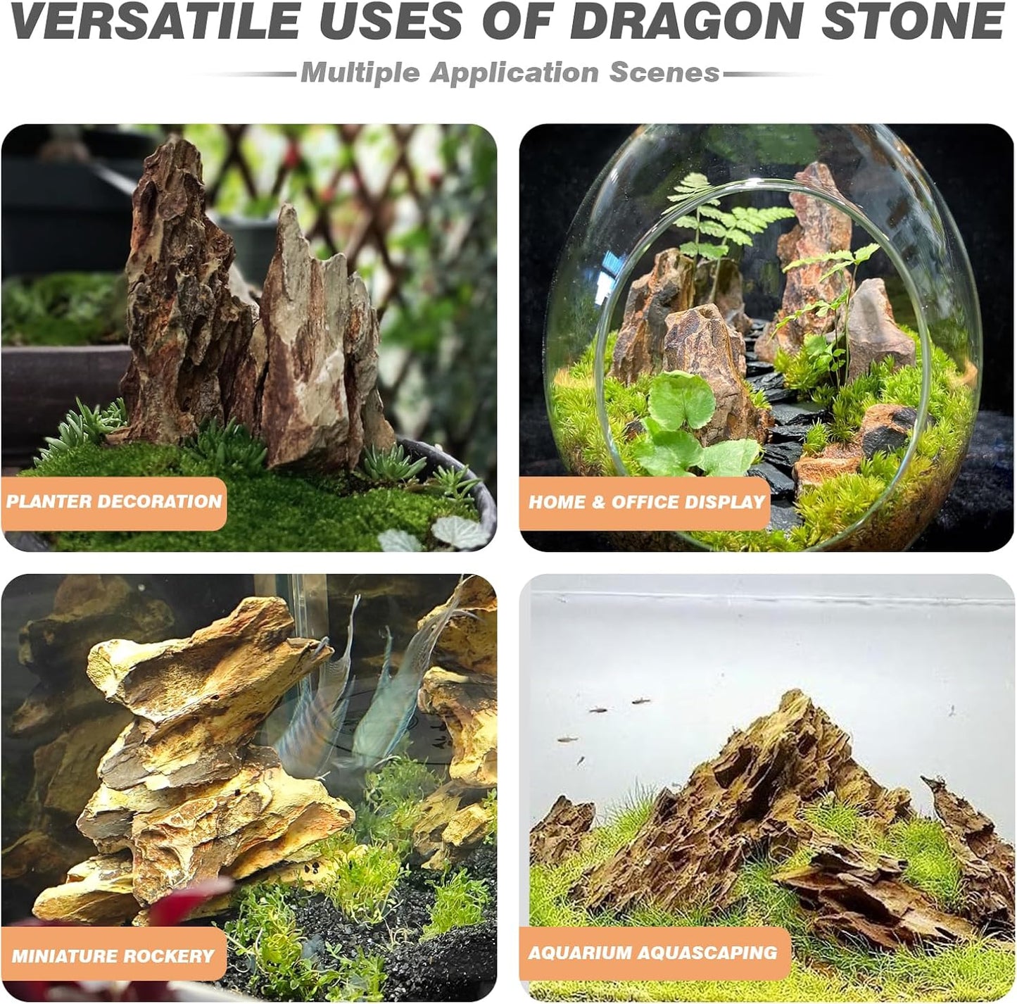 Unocho Aquarium Rocks Natural Dragon Stone Seiryu Rocks 20LB Fish Tank Rocks for Aquariums Landscaping Model Tank Decoration Paludarium Amphibian Enclosures(2-8 inches)