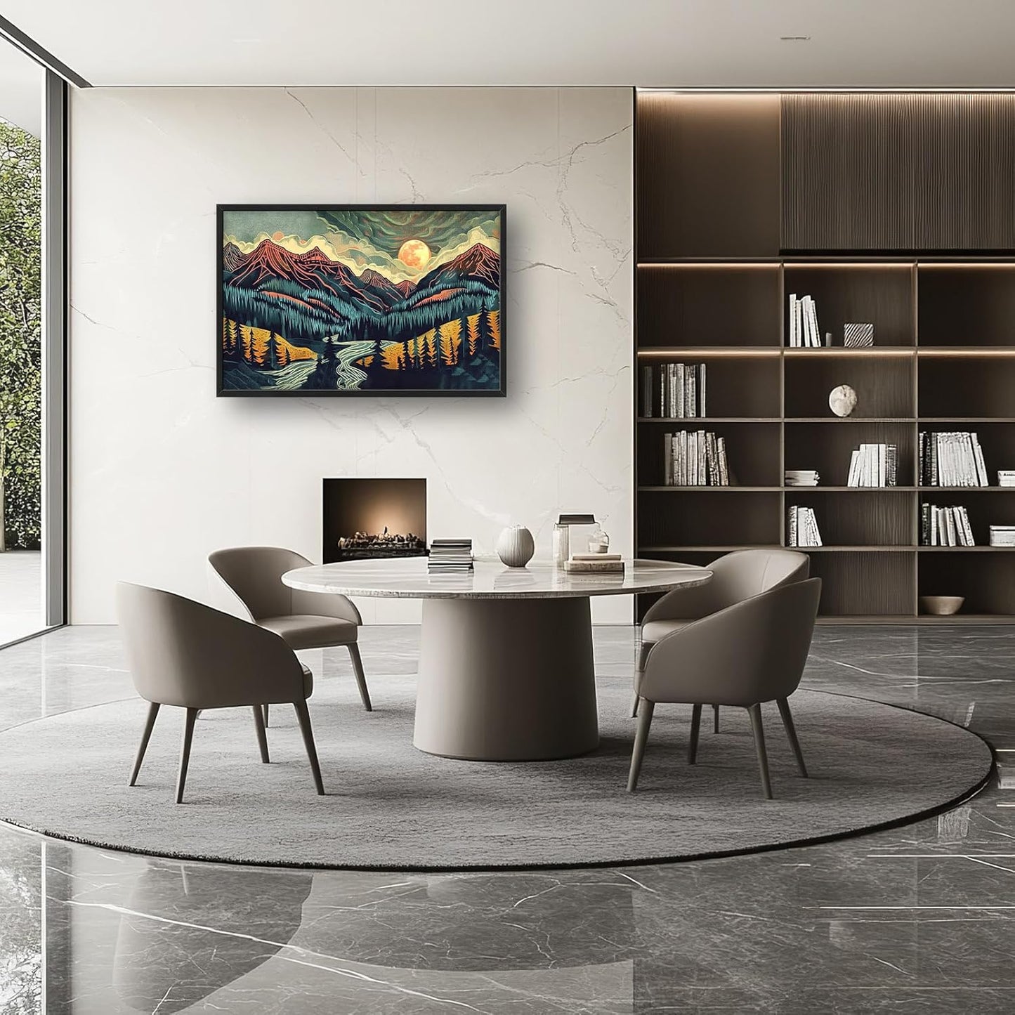 Quorin Boho Mountain Large Wall Art Abstract Pictures Lake Pine Tree Forest Foggy Sunset Wall Decor Nature Landscape Canvas Print Painting Artwork for Bathroom Living Room Bedroom 36L x 24W