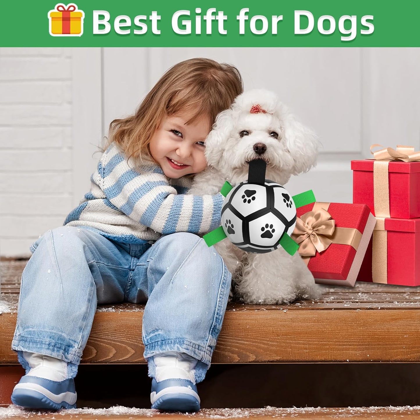 QDAN Dog Toys Soccer Ball with Straps, Interactive Toys for Tug of War, Puppy Birthday Gifts, Dog Water Toy, Durable Balls World Cup for Small Dogs（5 Inch）