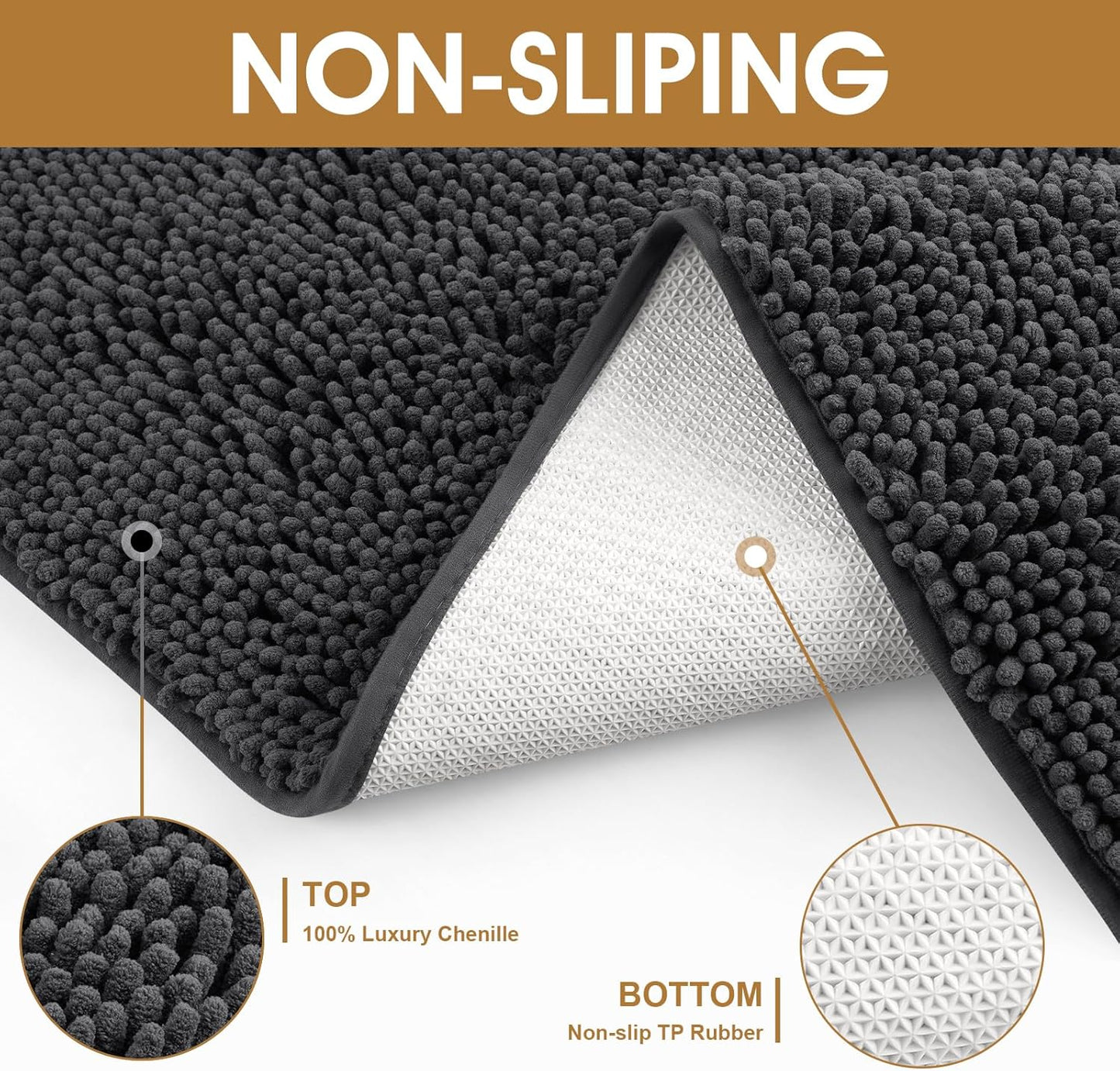 2 Pieces Muddy Door Mats for Dogs, Chenille Absorbent Pet Mats, Quick Dry, Trap Dirt Non Slip Heavy Indoor Doormat Soft Dog Bed Mat Front Inside Door Mat for Indoor Outdoor Entrance,Dark Grey