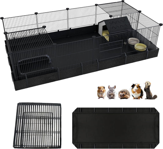 Xymoso DIY Guinea Pig Cages with Waterproof Canvas Bottom,16 Panels Small Animal Cage Pet Playpen with Door for Bunny Turtle Hedgehog,Indoor Metal Wire Yard Fence Outdoor