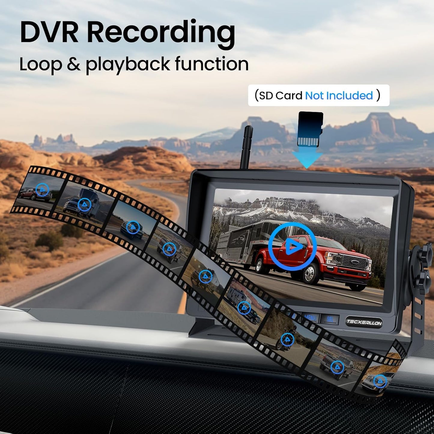 RV Backup Camera, Vehicle Backup Camera with AI Detection, 1080P Backup Cameras, 7'' Waterproof Wireless Backup Camera with DVR Recording & Night Vision for Car, Van, SUV, Truck, Trailer