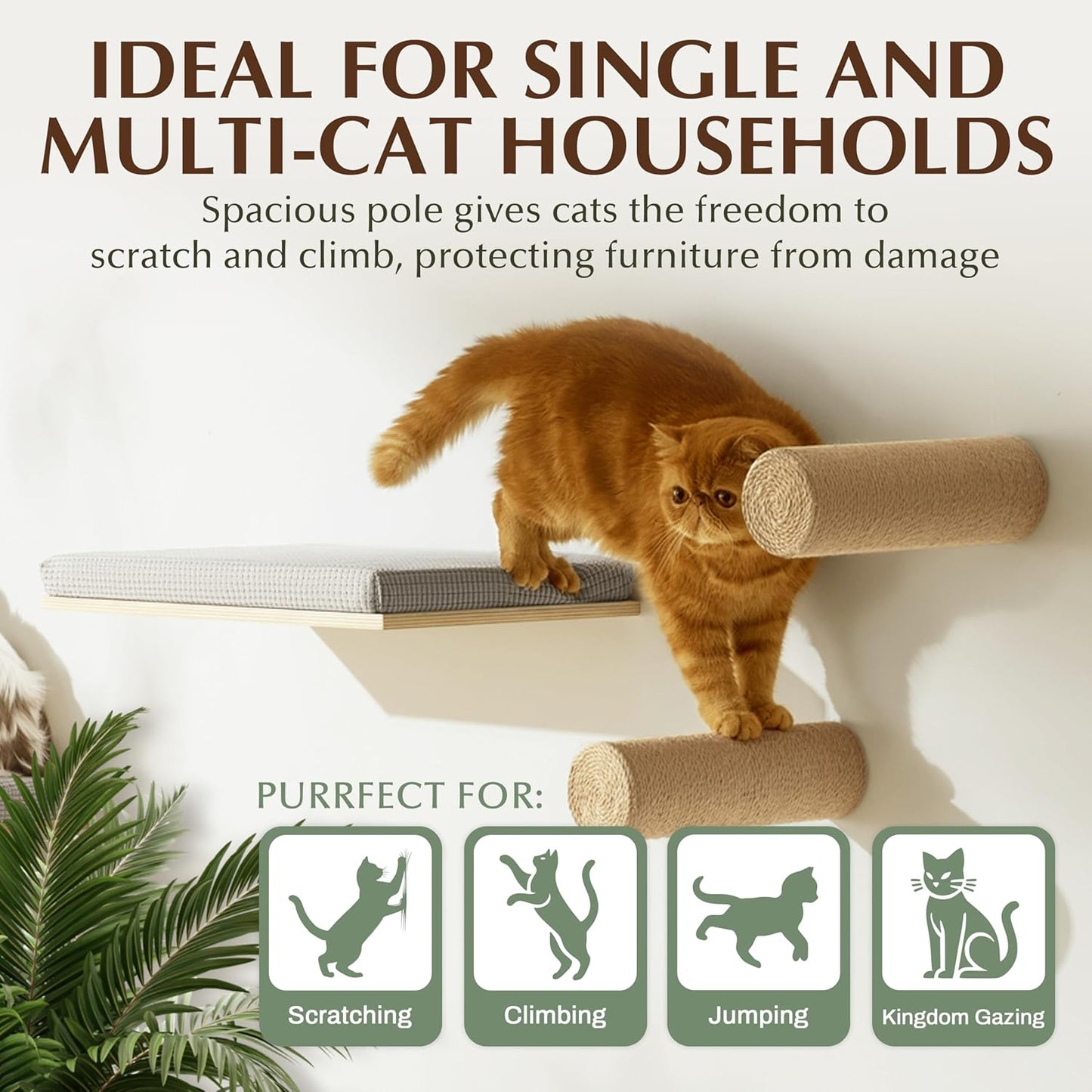 2-Pack Sisal Wall-Mounted Cat Climbing Wall Steps, Cat Wall Steps/Stairs with Sisal Scratching Surface, Wall Shelf Furniture for Climbing & Play for Kittens & Cats, Hidden Mounts