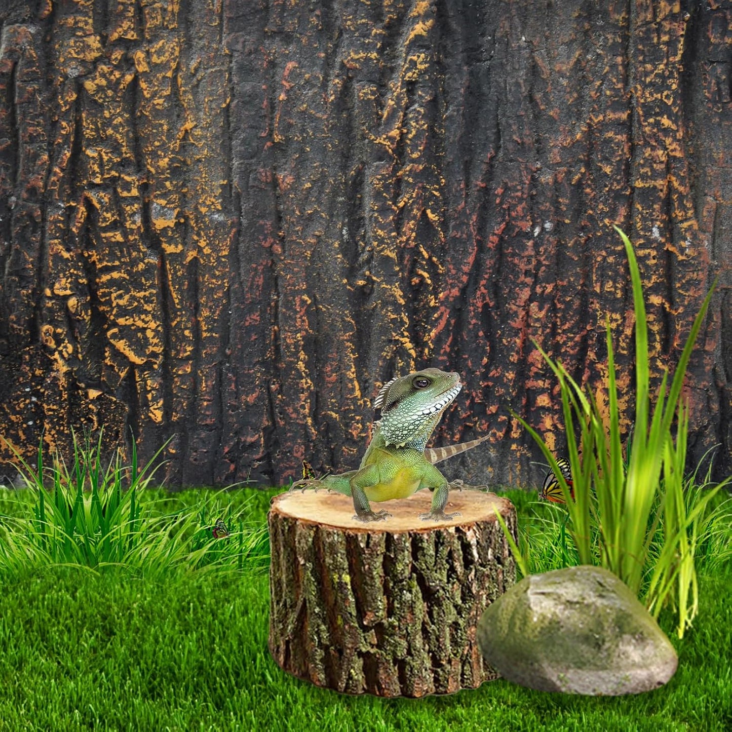 PINVNBY Reptile Terrarium Cork Background,17.72x11.02 Inches 3D Bearded Dragon Tank Backgrounds Wall Reptile Stereo Backdrop Amphibian Habitat Climbing Board Decoration for Lizard Gecko Reptile Turtle