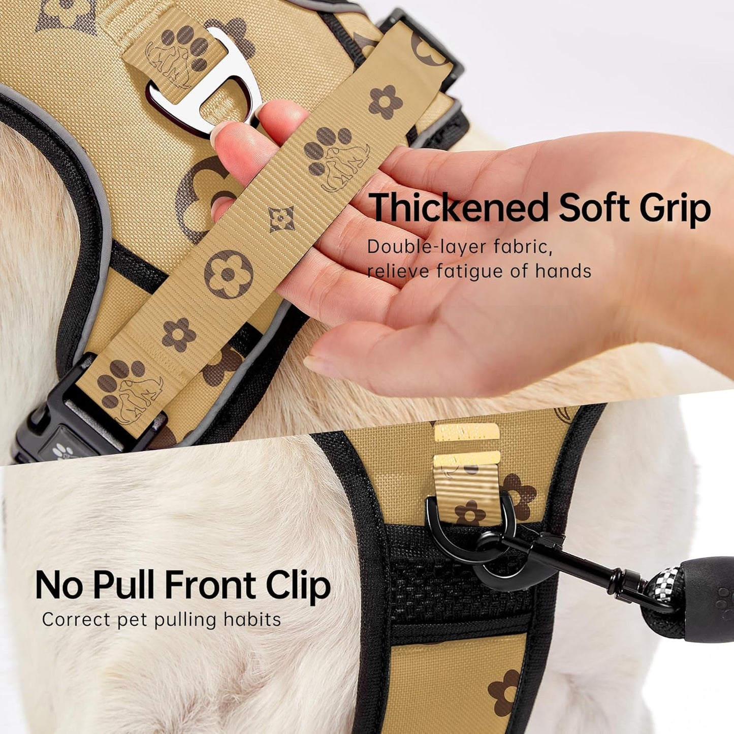 NESTROAD No Pull Dog Harness,Adjustable Oxford Dog Vest Harness with Leash,Reflective No-Choke Pet Harness with Easy Control Soft Handle for Medium Dogs(Medium,Light Brown)