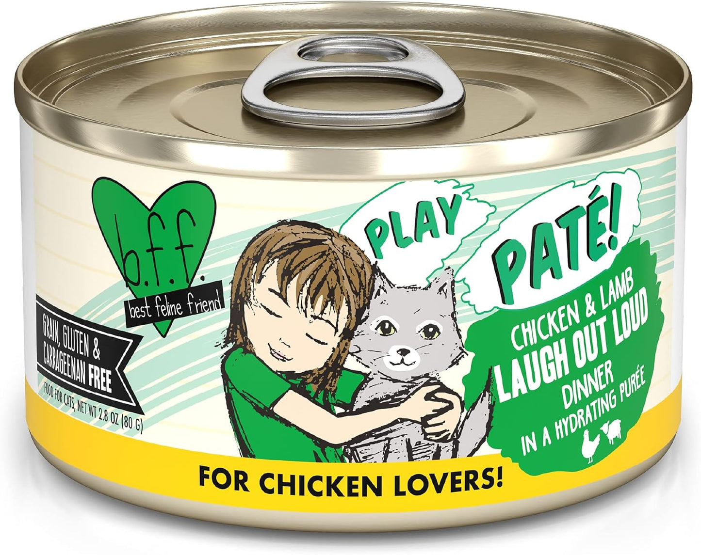 Weruva B.F.F. Play - Best Feline Friend Paté Lovers, Aw Yeah!, Chicken & Lamb Laugh Out Loud with Chicken & Lamb, 2.8oz Can (Pack of 12)