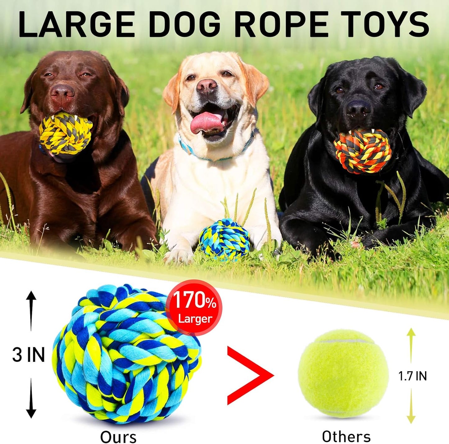 SHARLOVY Dog Toys for Aggressive Chewers, Dog Balls for Large Breeds, Heavy Duty Cotton Rope Chew Toys with Tough Twisted for Medium Breeds, 6 Pack Indestructible Chew Toys