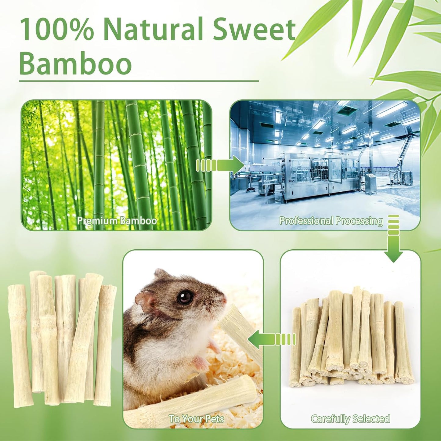 PEASUG 300g Sweet Bamboo Chew Sticks for Rabbits, Natural Bunny Chinchilla Chew Sticks Toys, Small Animal Teeth Grinding Toys and Molar Treats for Chinchilla, Guinea Pigs, Squirrel, Hamster