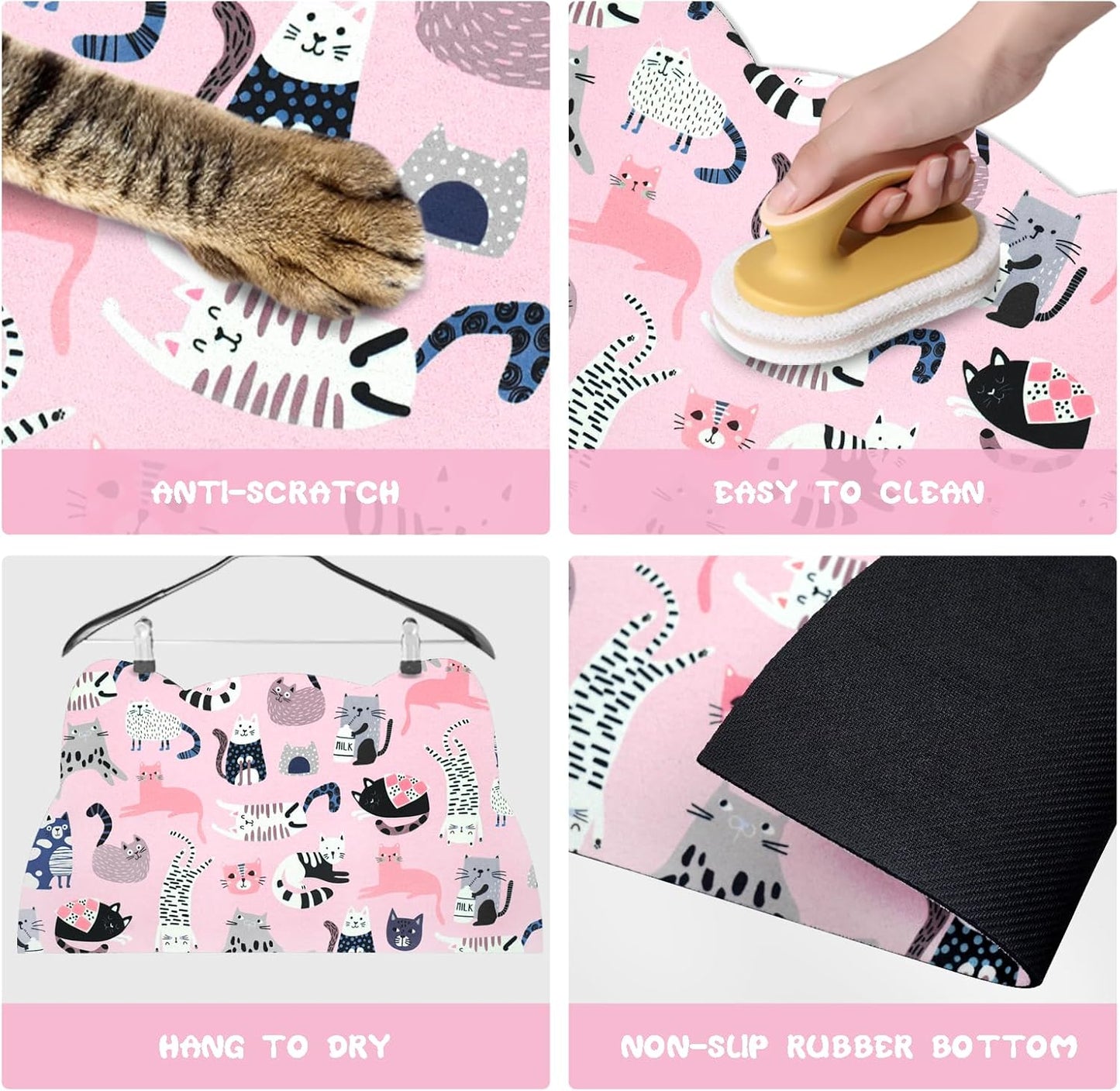 Cat Food Mats for Floor, Dog Water Bowl Mats Pet Feeding Absorbent Placemats for Food and Water Pink 17.7 * 9.8 inch