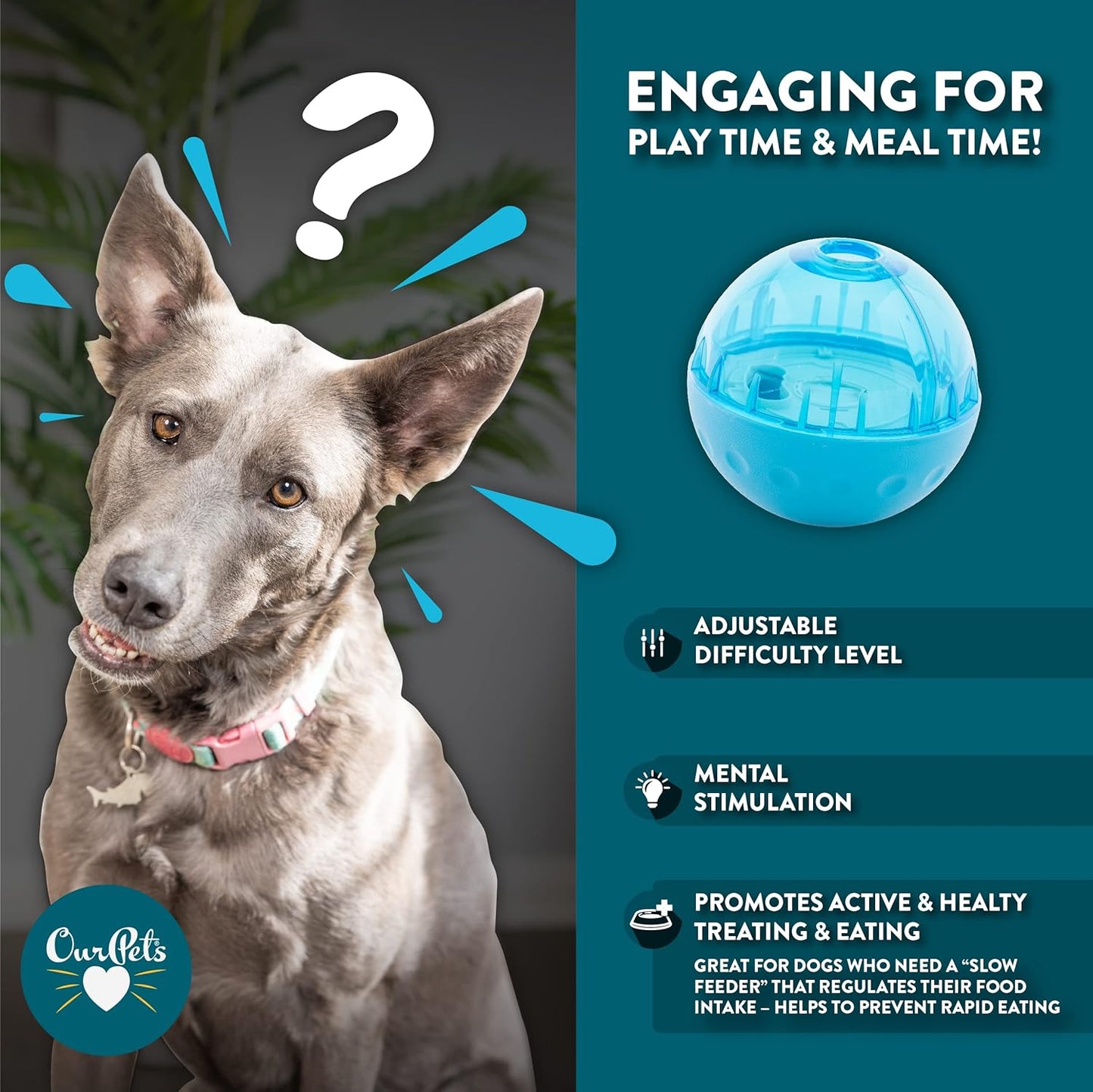 Our Pets Smarter Toys IQ Treat Ball - Colors Mary Vary - 4" - for Larger Dogs