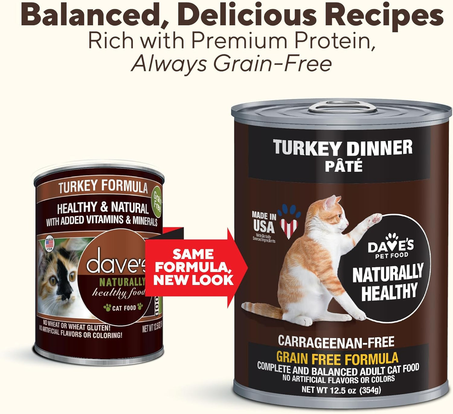 Dave's Pet Food Grain Free Wet Canned Cat Food (Turkey), Made in USA Naturally Healthy, Added Vitamins & Minerals, Gluten-Free, 12.5 oz Cans (12 Pack)