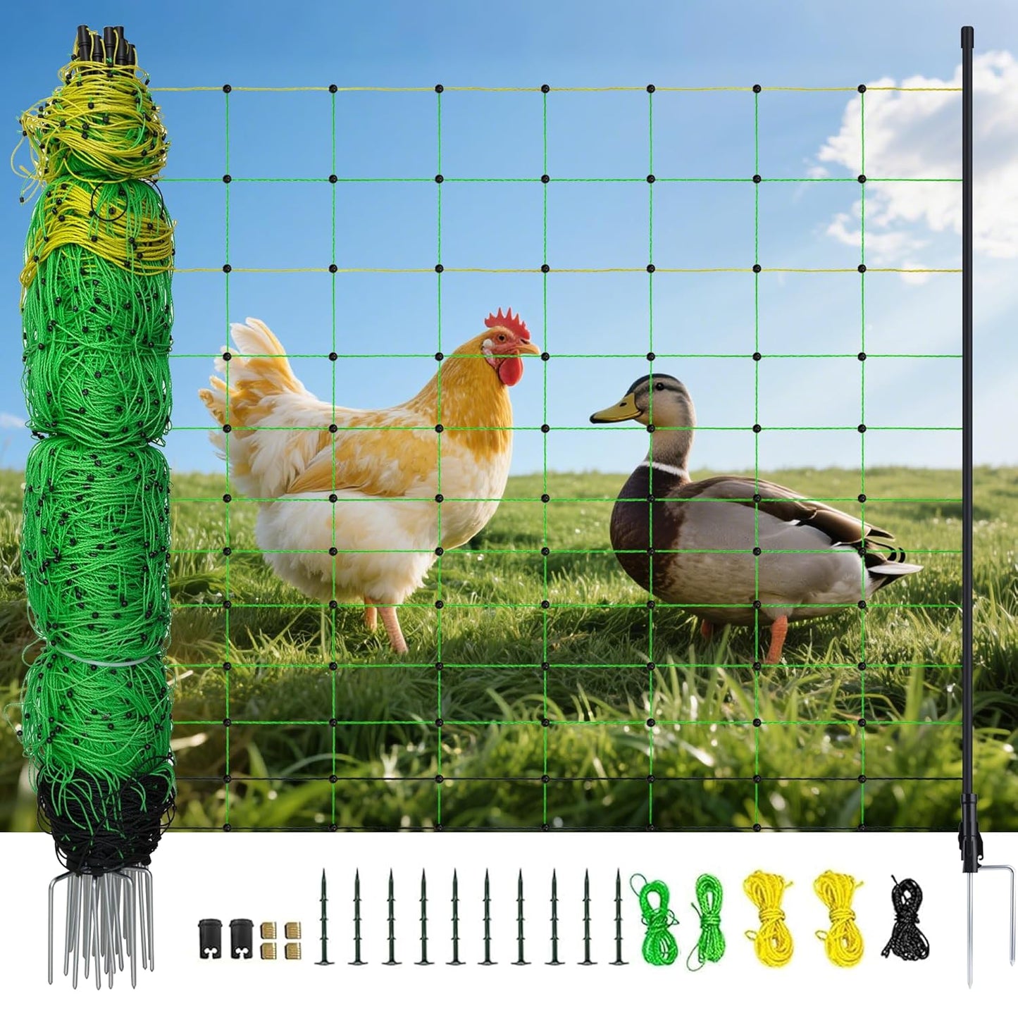 Electric Fence Netting, 49.6" H x 164'L, Electric Poultry Fence, Net Fencing Kit, Movable Livestock Nets for Yard,Backyards,Farms,Ranches, Energizer Not Included
