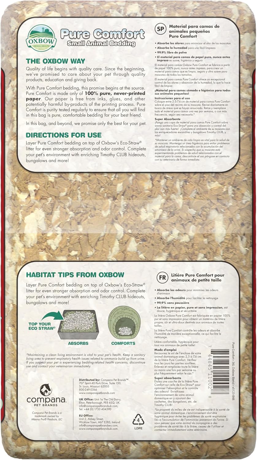 Oxbow Pure Comfort Bedding, Rabbit, Hamster, & Guinea Pig Bedding, Bunny Supplies for Litter Box, Pet Safe, Bunny Litter Box, Guinea Pig Cage, 99.9% Non-Dust, Blended, 36 Liter Bag