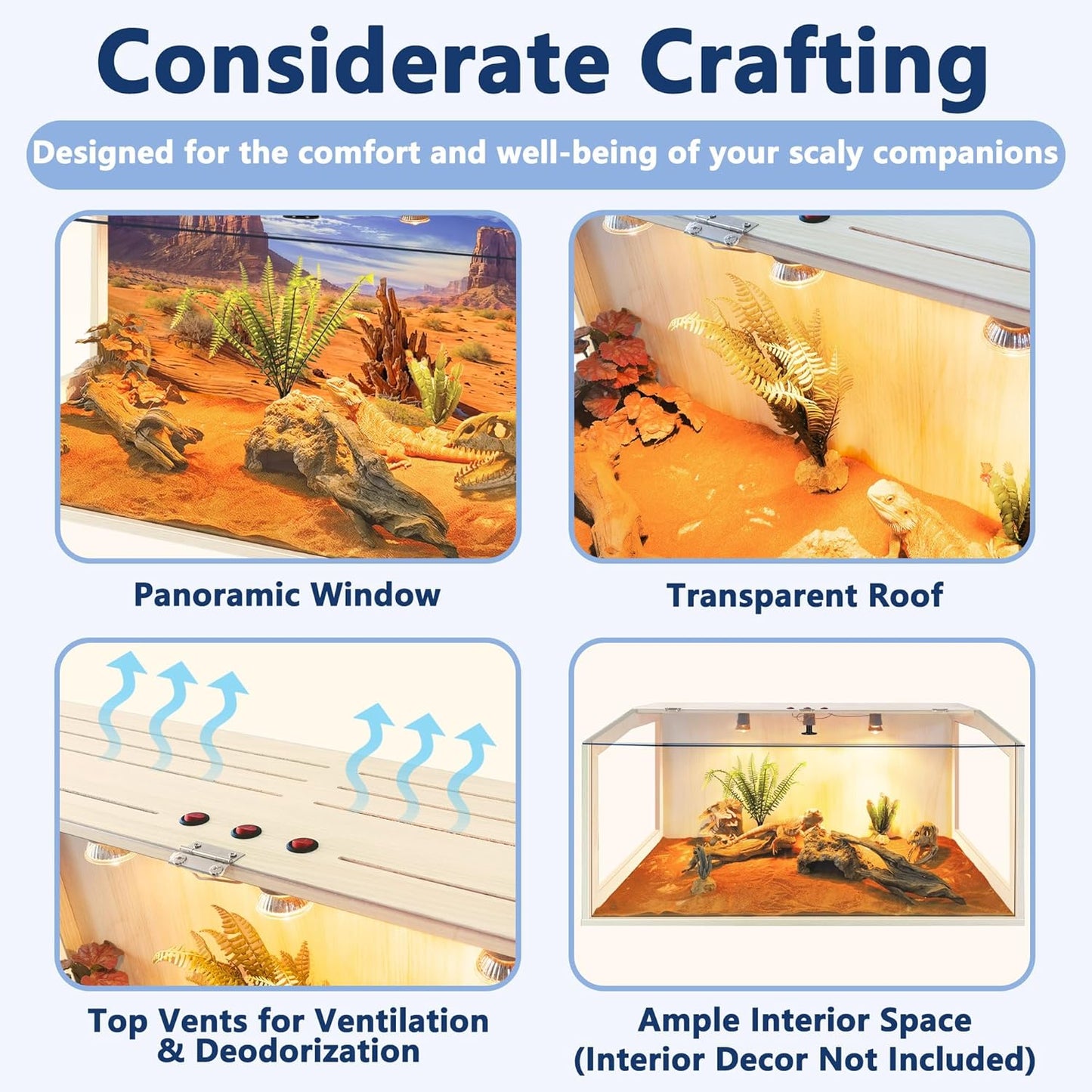 Prolee 65 Gallon Reptile Terrarium Tank Large 40" x 16" x 16", Bearded Dragon Tank with Roof Door, Snake Tank with Built-in Lamp Fixture and Switch, Side Windows, 40 Inch