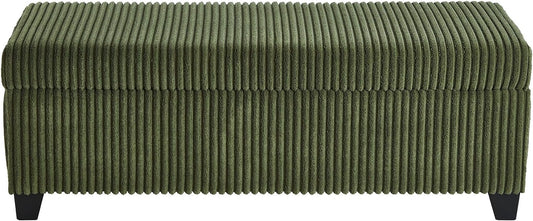 48" Green Ottoman with Storage, Corduroy Storage Ottoman Bench for Bedroom, End of Bed Bench with Safety Hinge for Living Room, Entryway