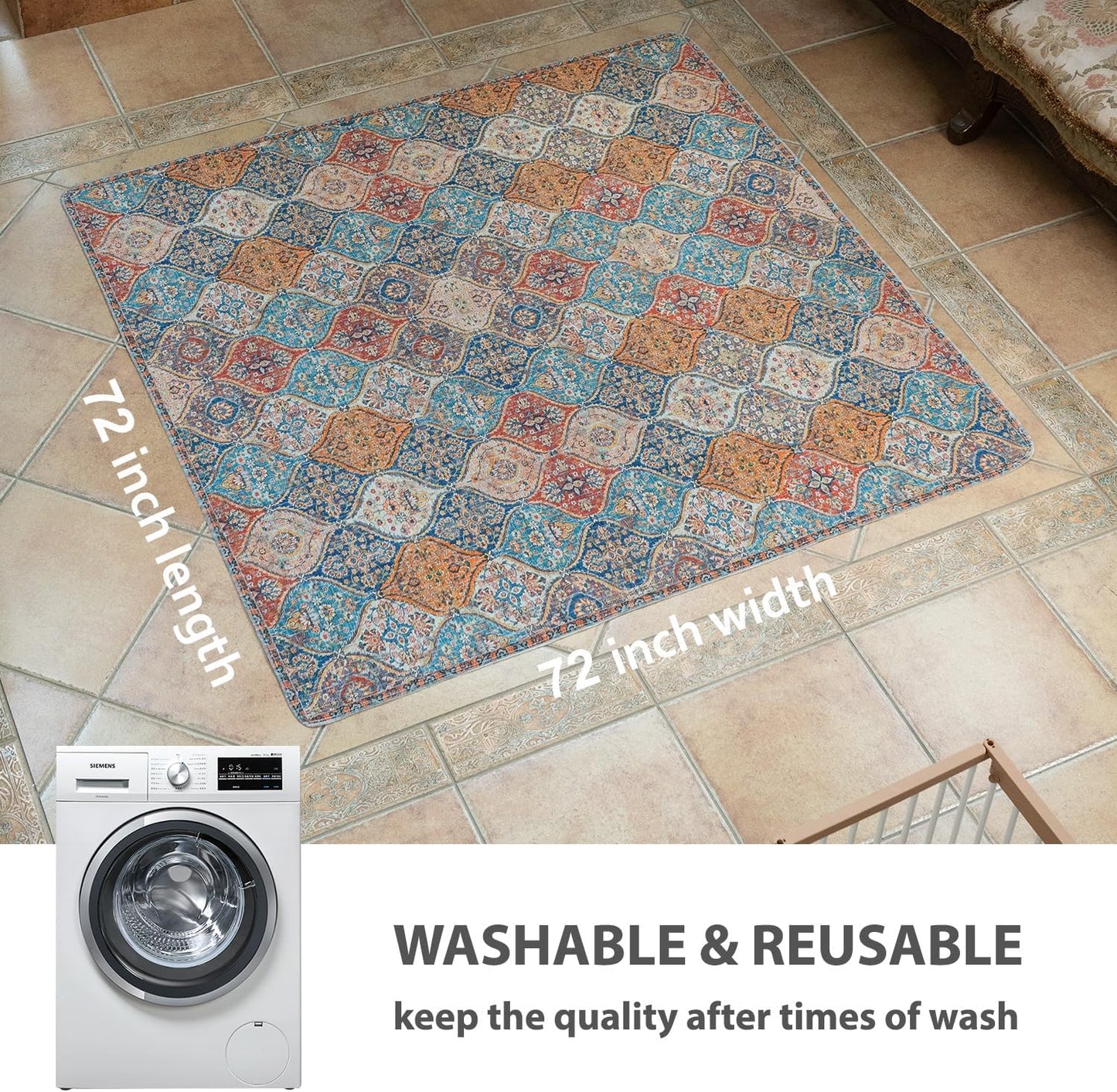 nunubaby 2PACK Washable Pee Pads for Dogs, Stylish, Non-Slip and Leak-Proof Pee Pads. Reusable Potty Pads for Dogs for Crates and Floors.(Cream/Multi, 72" x72")