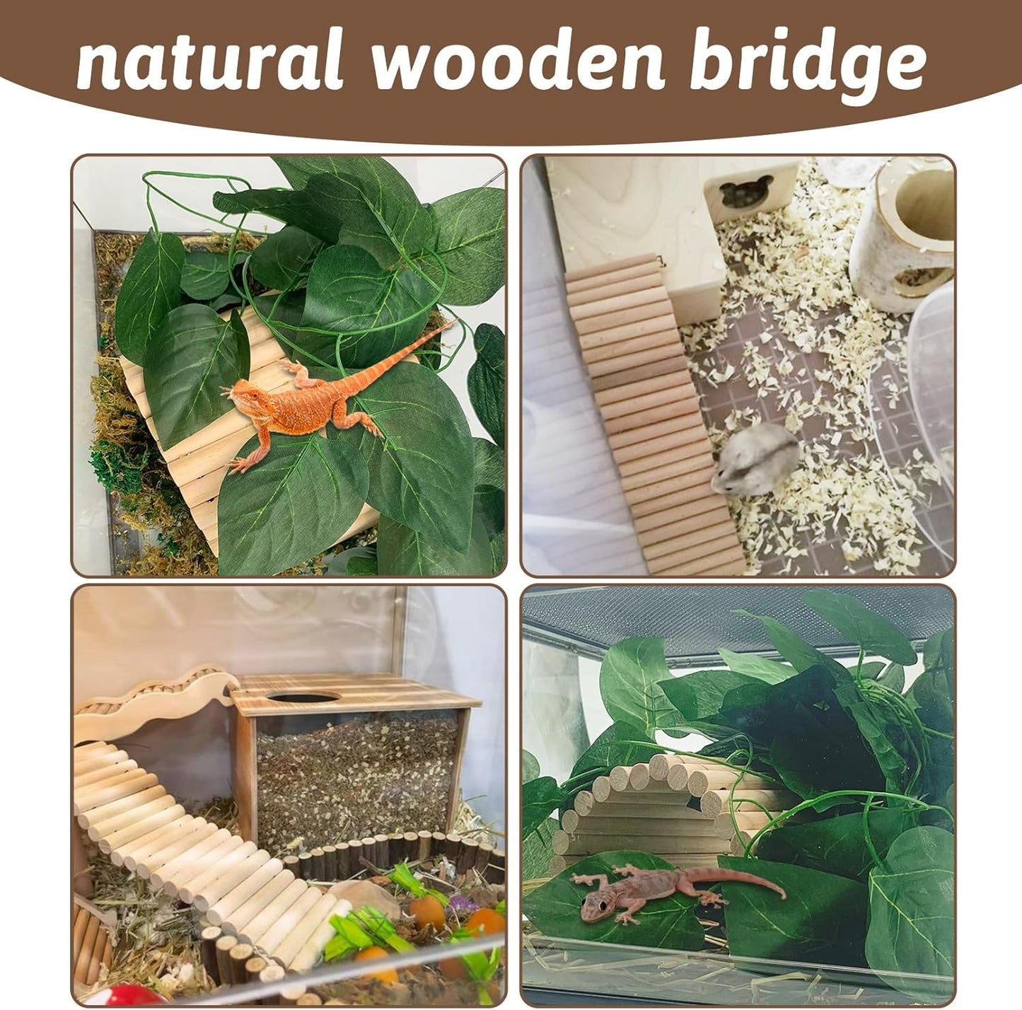 Hamiledyi 15.66 x 7.8 Inches Wooden Reptile Hideout Bearded Dragon Bendy Bridge Climbing Ladder Hiding Hut Reptiles Hide Cave Habitat Decor for Lizards Gecko Spiders Snakes Tortoise