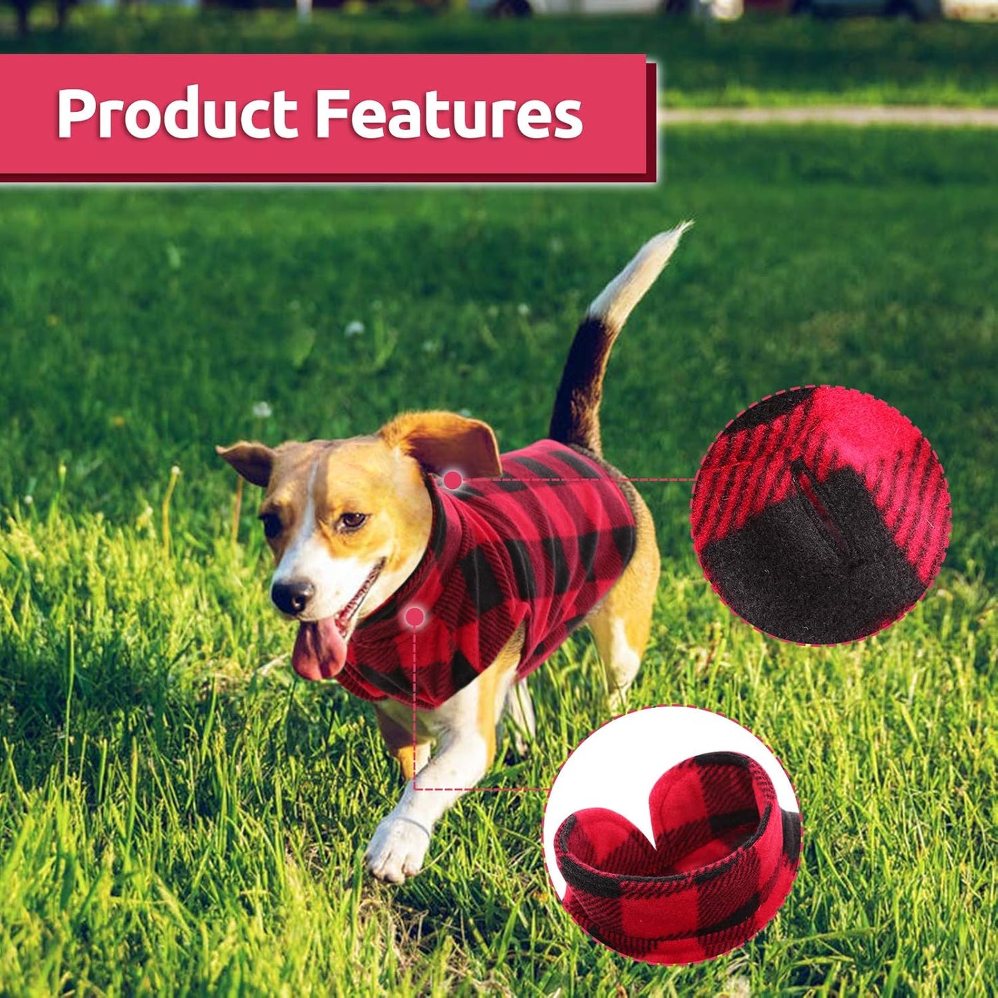 ASENKU Dog Sweater, Plaid Dogs Fleece Vest, Soft Comfortable Pet Pajamas, Warm Winter Puppy Shirt, Cold Weather Coat Jacket Pet Clothes for Small & Medium Dog Breeds, Red, L