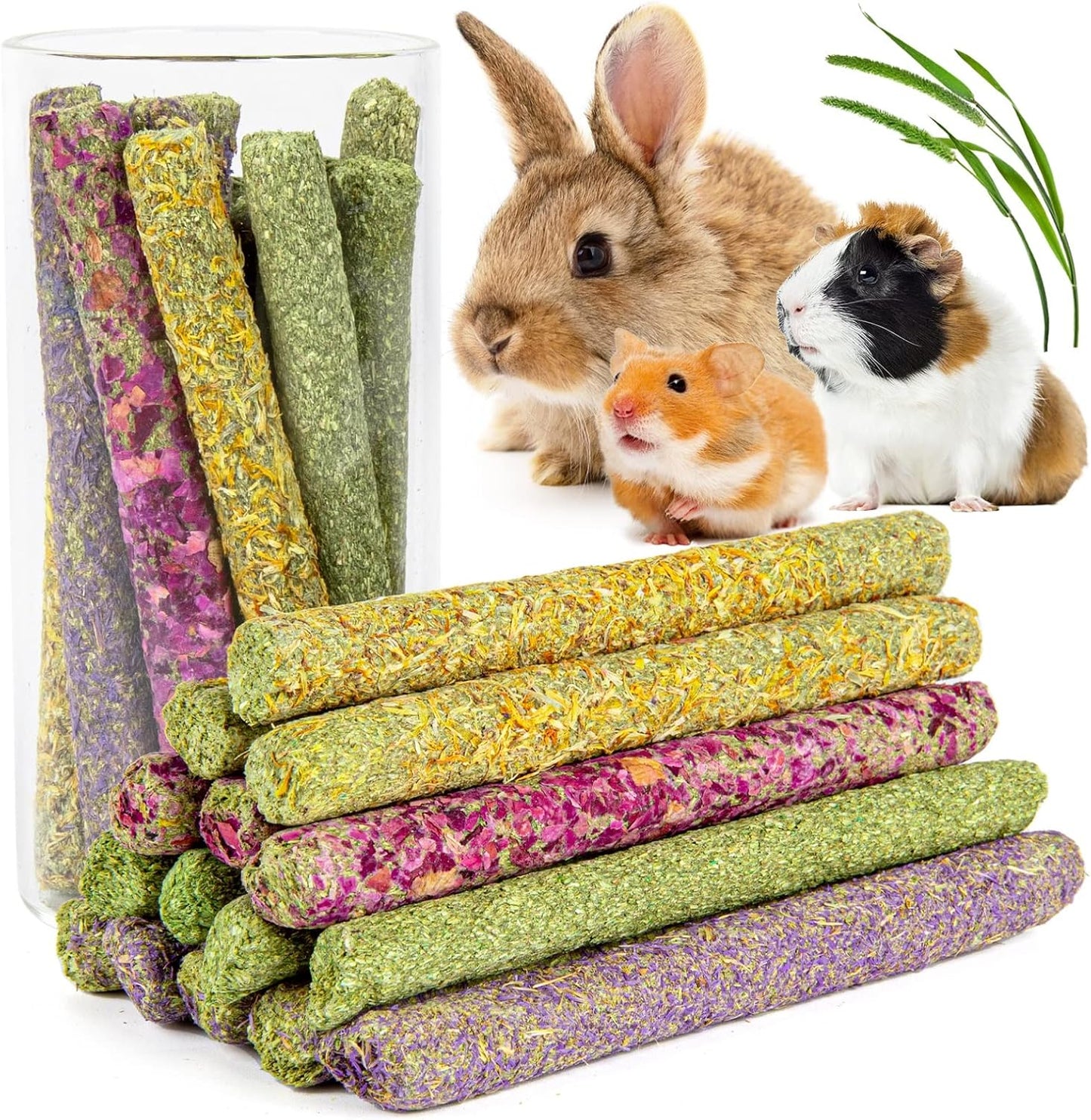 Sofier Timothy Hay Treats Rabbit Toys Bunny Toys Guinea Pig Hamster Natural Chews for Teeth Handmade Rabbit Chews and Treats Chinchilla Rat Gerbil
