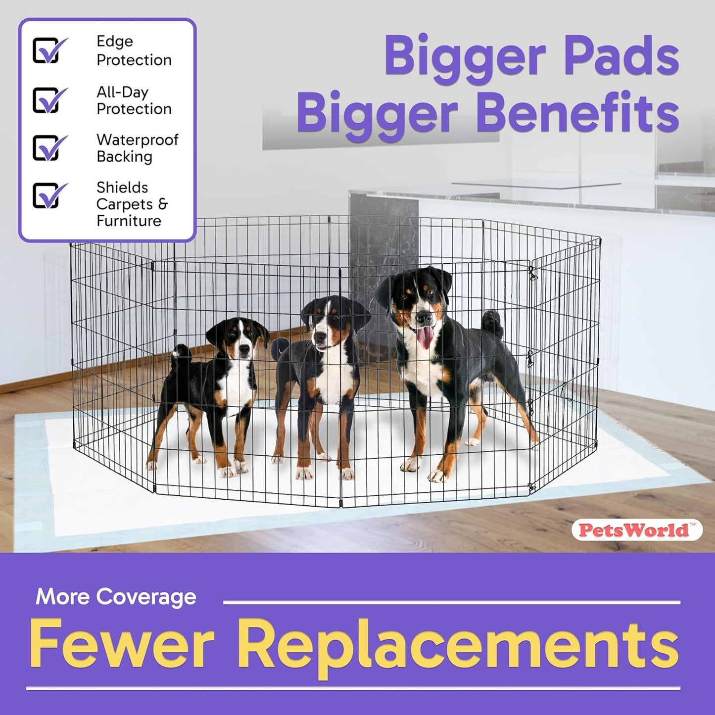PETSWORLD Mega-Sized Dog Pee Pads (40" x 99") – 4XL Gigantic Pet Piddle Pads for Puppy Training, Incontinence – with Adhesive Sticky Tape – Leak Proof, 5-Layer Protection (40 Count)