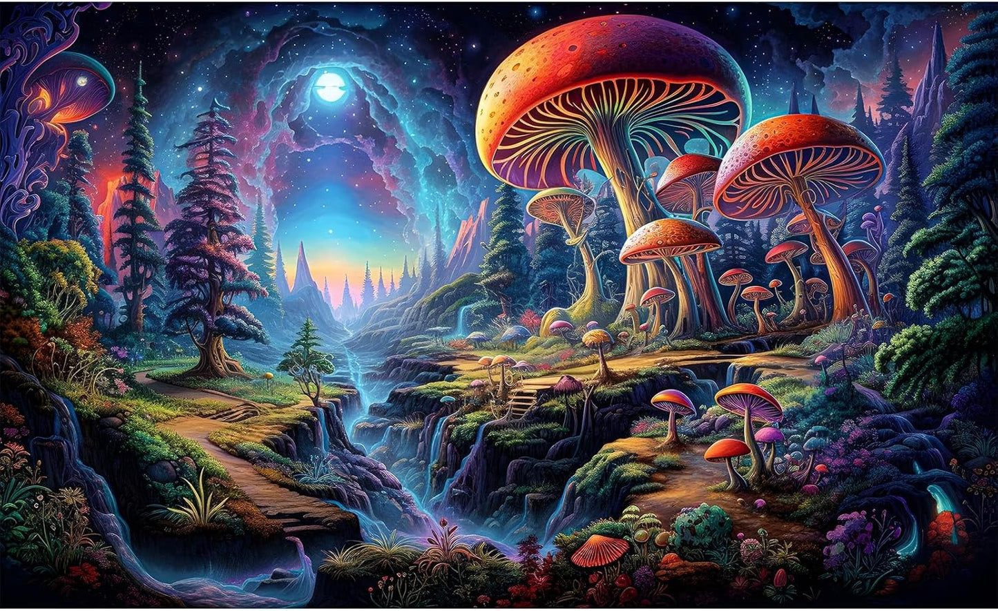 Forest Aquarium Background Fantastic Cartoon Forest Landscape with Mushrooms and Flowers Terrarium Background Fantasy Pine Tree Mysterious Mushroom Theme Fish Tank Backdrop Poster Decor 36x24in