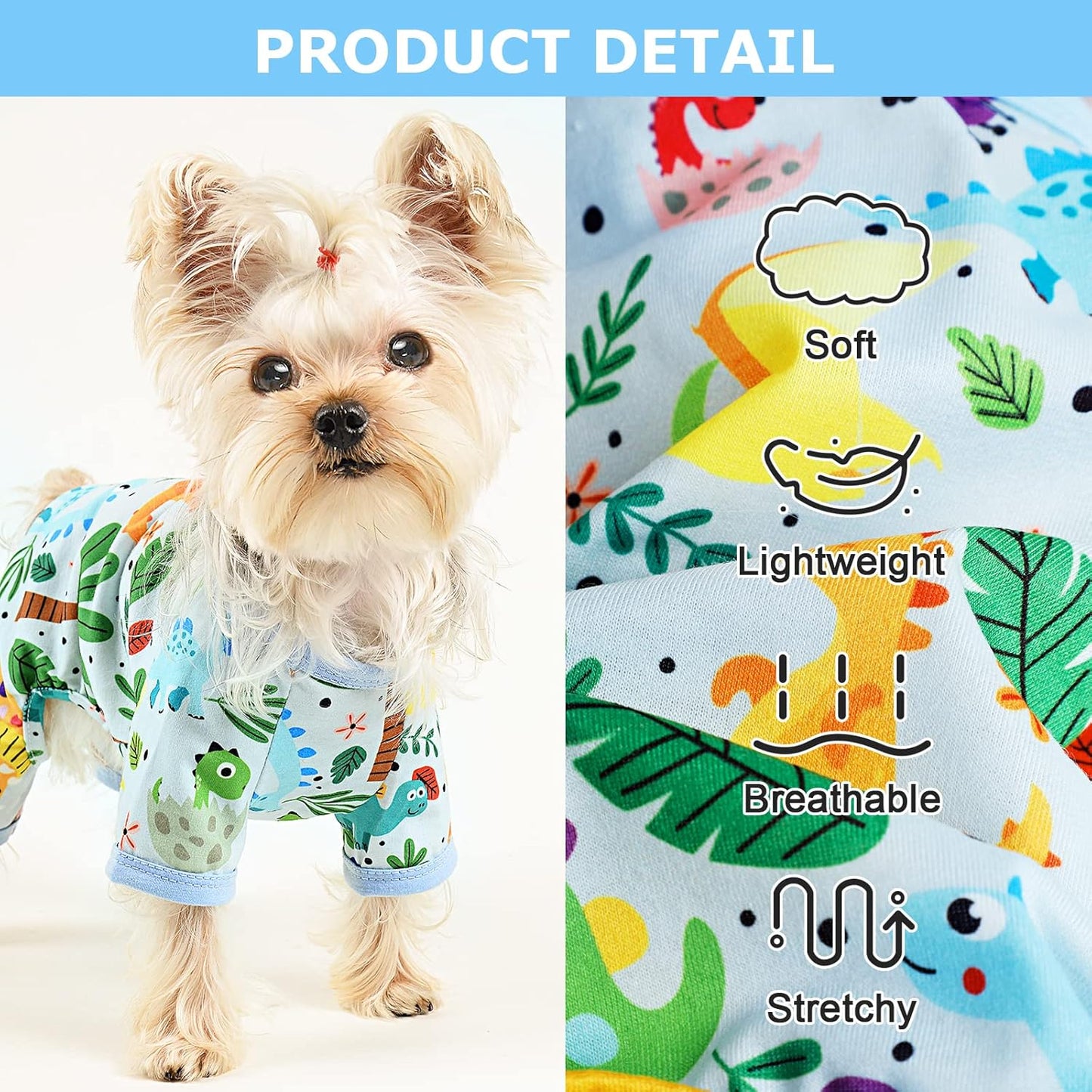 Dog Pajamas Pjs Spring Summer Dog Clothes for Small Dogs Girl - Boy - Medium Size Dogs, Soft Stretchy Puppy Clothes Doggie Onesies Cat Pet Jammies Outfit (Dinosaur Blue, XX-Large)
