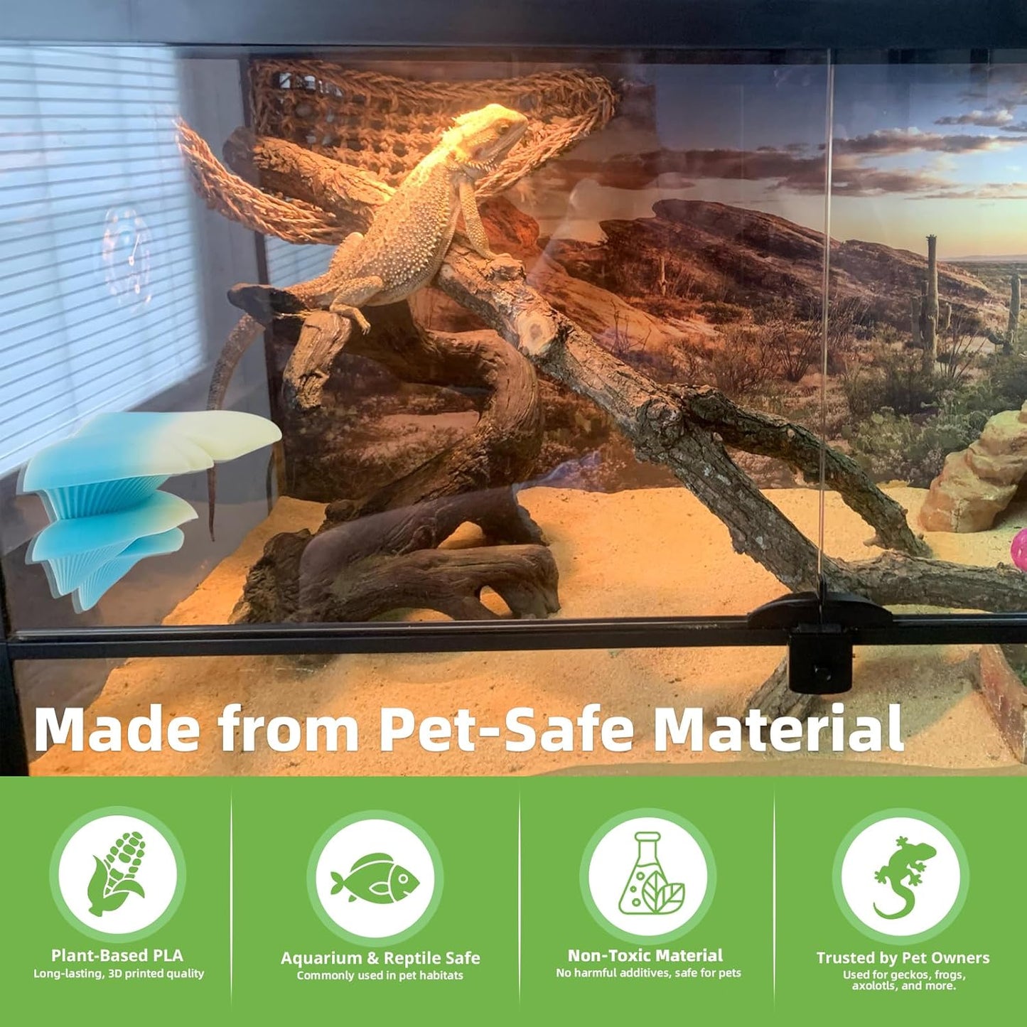 Mushroom Decor for Reptile Tank, Fish Tank, Pet-Safe Bearded Dragon Tank Accessories, Realistic Terrarium Plants for Leopard Geckos, Crested Geckos, Tree Frogs, Snakes (Forest, Trio Cap)