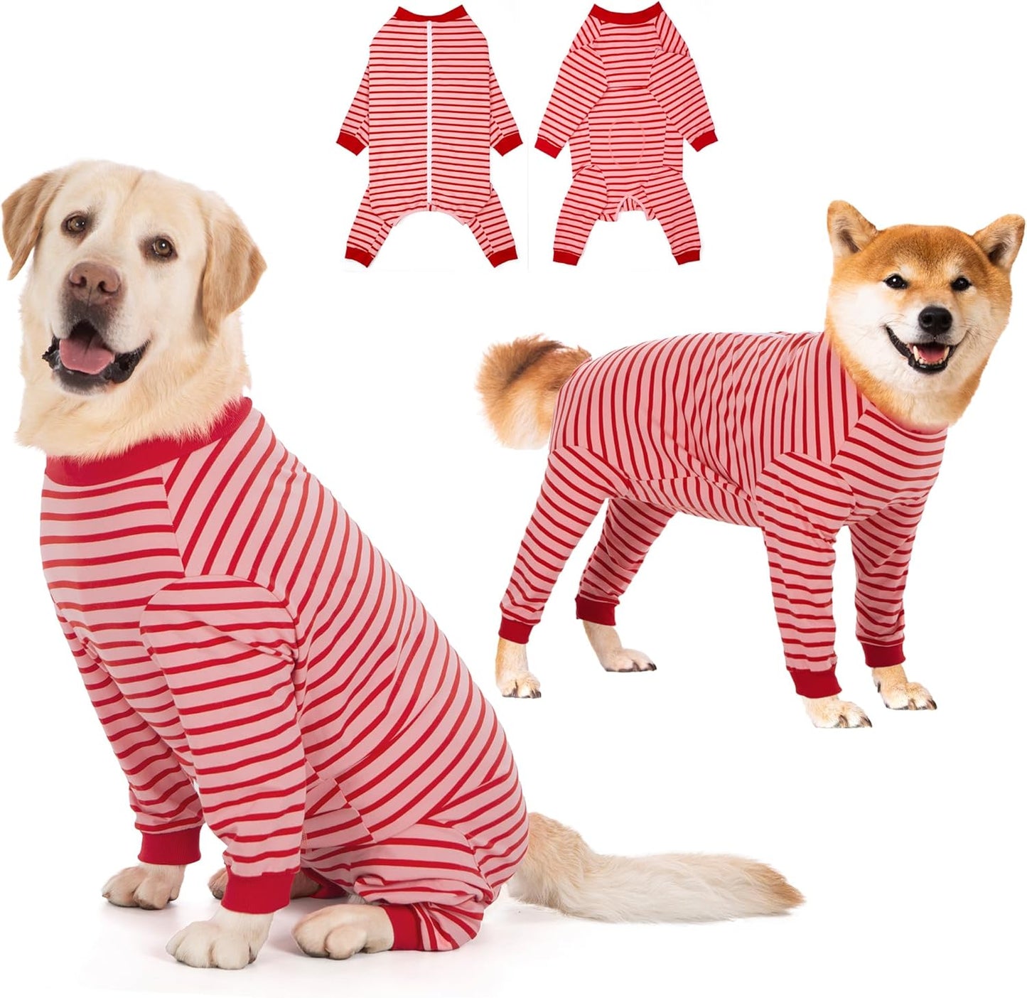 Yeapeeto Dog Onesie Surgery Recovery Suit for Large Medium Bodysuit Dogs Pajamas PJS Full Body for Shedding, Prevent Licking, Wound Protection, Cone Alternative… (Red Pink, 2XL)
