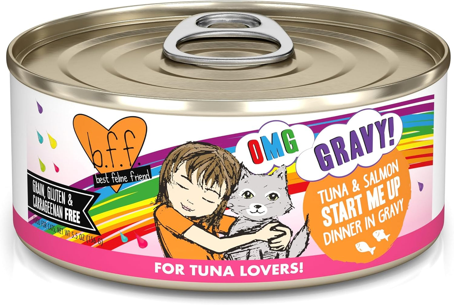 Weruva B.F.F. OMG - Best Feline Friend Oh My Gravy!, Tuna & Salmon Start Me Up with Tuna & Salmon, 5.5oz Can (Pack of 8)