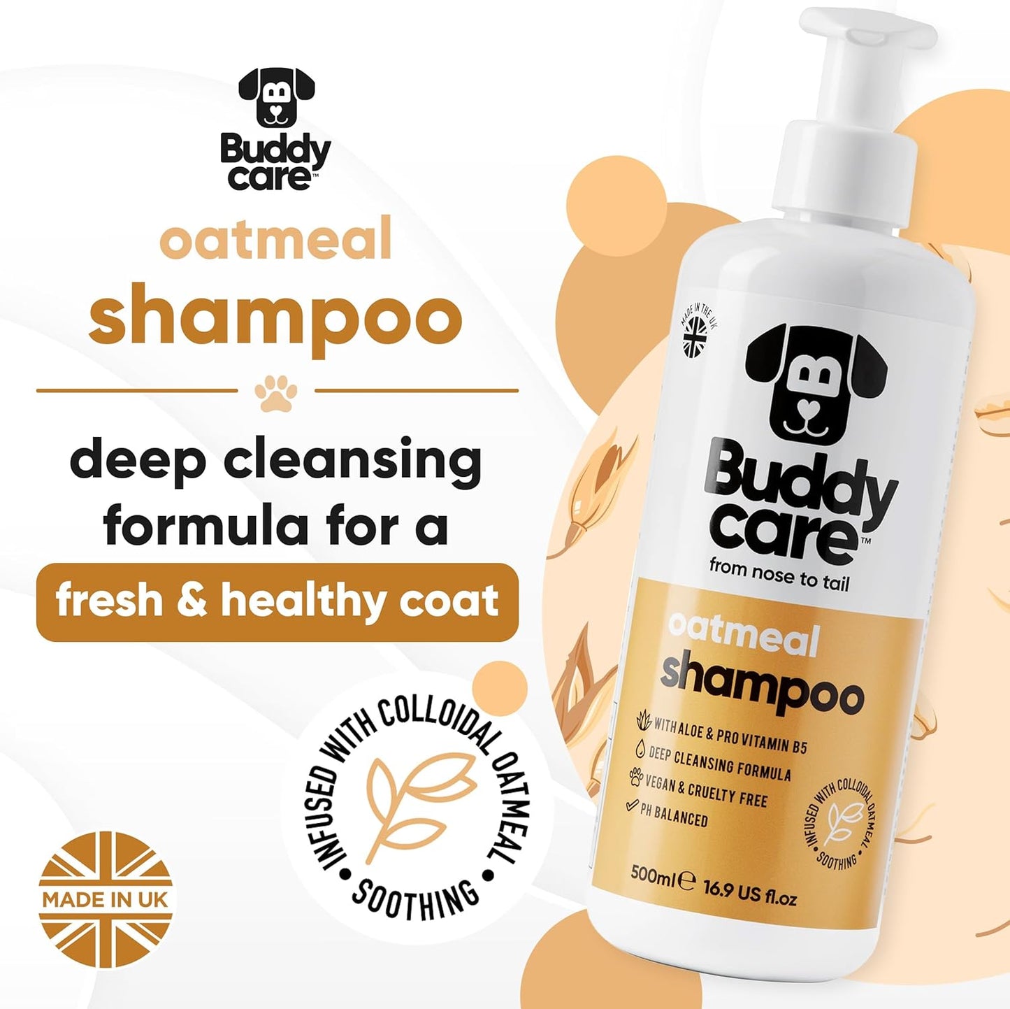 Oatmeal Dog Shampoo by Buddycare | Shampoo for Dogs with Irritated Skin | Relieving and Rehydrating | with Aloe Vera and Pro Vitamin B5 (50.72oz)