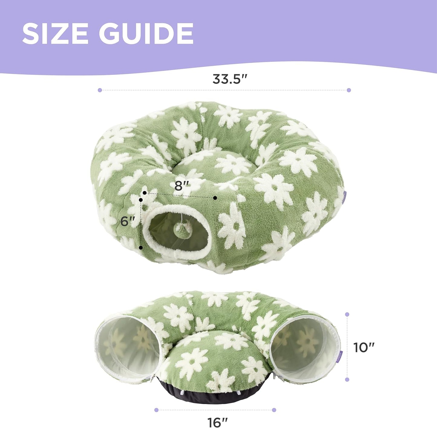 Lesure Cat Tunnel Bed for Indoor Cats - Cute Cat Donut Tunnel Toys for Small Large Cats with Washable Circle Cushion, Round Pet Peekaboo Cave Toy for Kitten/Puppy/Rabbit, Standard Green