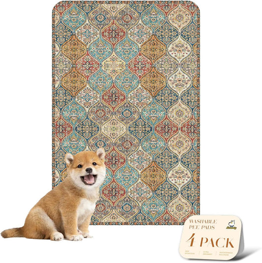 nunubaby 4PACK Washable Pee Pads for Dogs, Stylish, Non-Slip and Leak-Proof Pee Pads. Reusable Potty Pads for Dogs for Crates and Floors.(Cream/Multi, 24" x36")