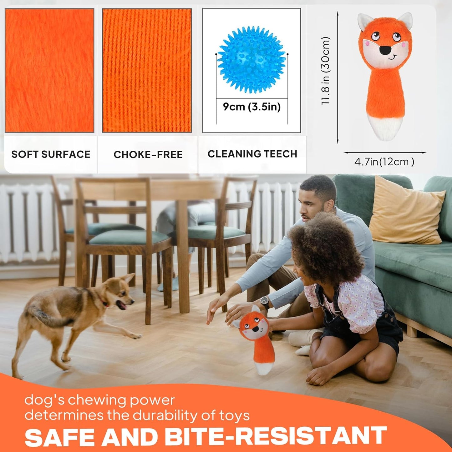 Fida Squeaky Dog Toys for Aggressive Chewers 3 in 1, Dog Chew Toys with 3 Layers,Interactive Dog Toys for Large Dogs Balls to Keep Them Busy for Small Medium Dogs(Fox)