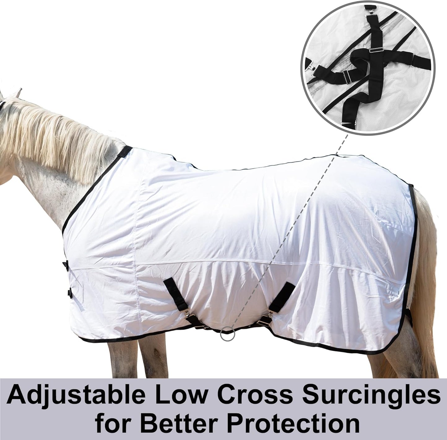 Horse Fly Sheet Equine Summer Sheets, Comfy Mesh Bug and Mosquito Protection Standard Neck - White 78"