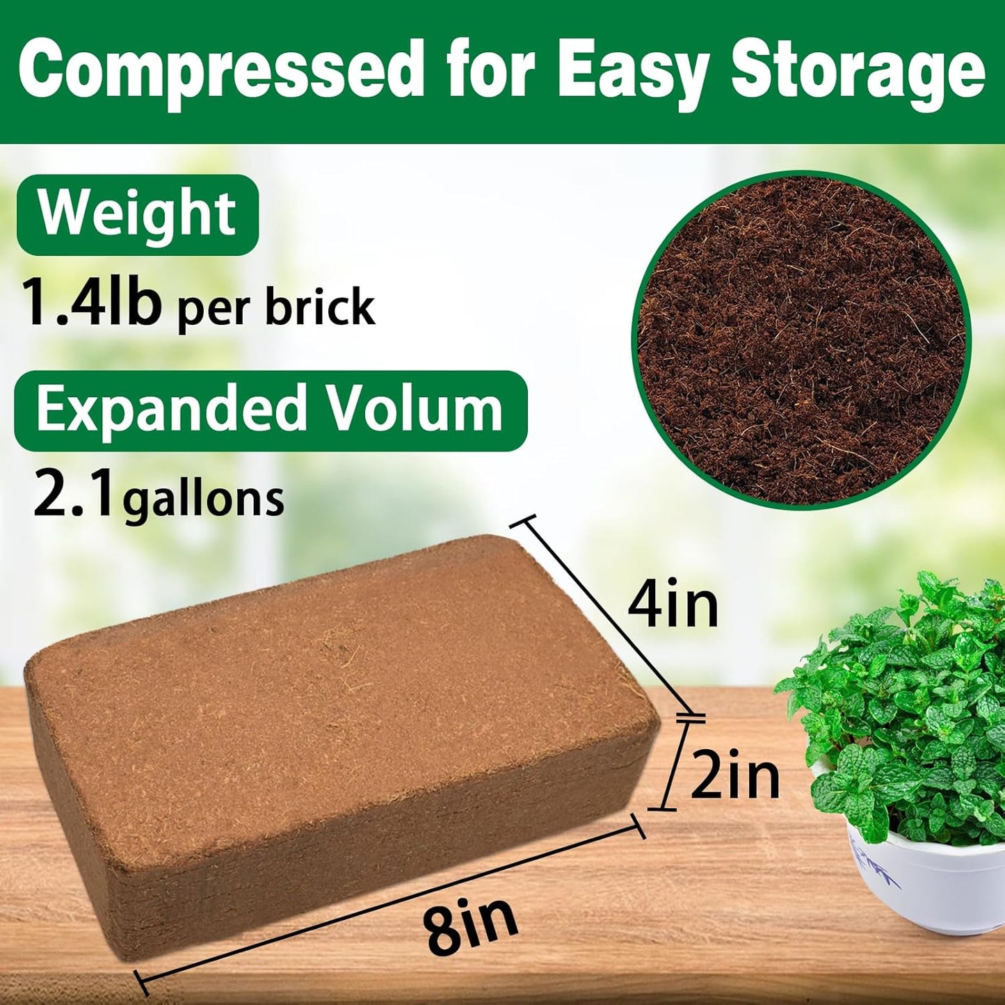 ZeeDix 10 Pcs Compressed Coco Coir Brick for Plants, Premium Organic Coconut Coir Bricks Coco Fiber Substrate Coco Coir Fiber Potting Soil with Low EC and pH Balance for Planting Gardening Reptiles