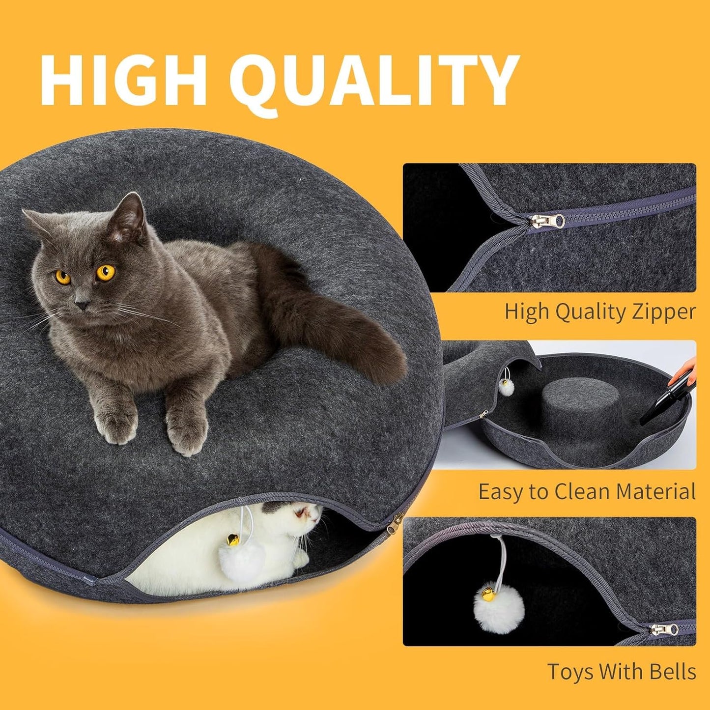 Jia Xi Indoor Cat Hideout, Donut Cat Bed, Universal for All Seasons Cat Condo and Cat Cave (24 in * 24 in * 11 in) Dark Grey