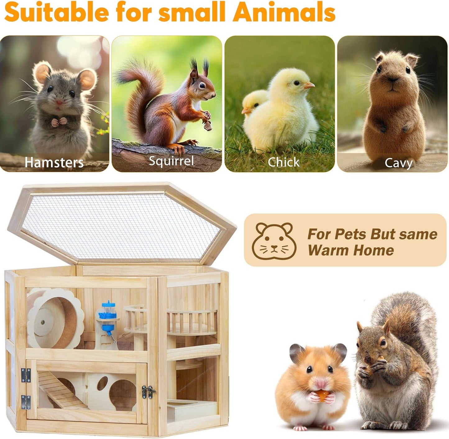 Wooden Hamster Cage 3 Tier Small Animal Cage,Large Syrian Hamster House with Openable Top and Acrylic Sheets 11-Piece Set (30" L x 20" W x 20" H)