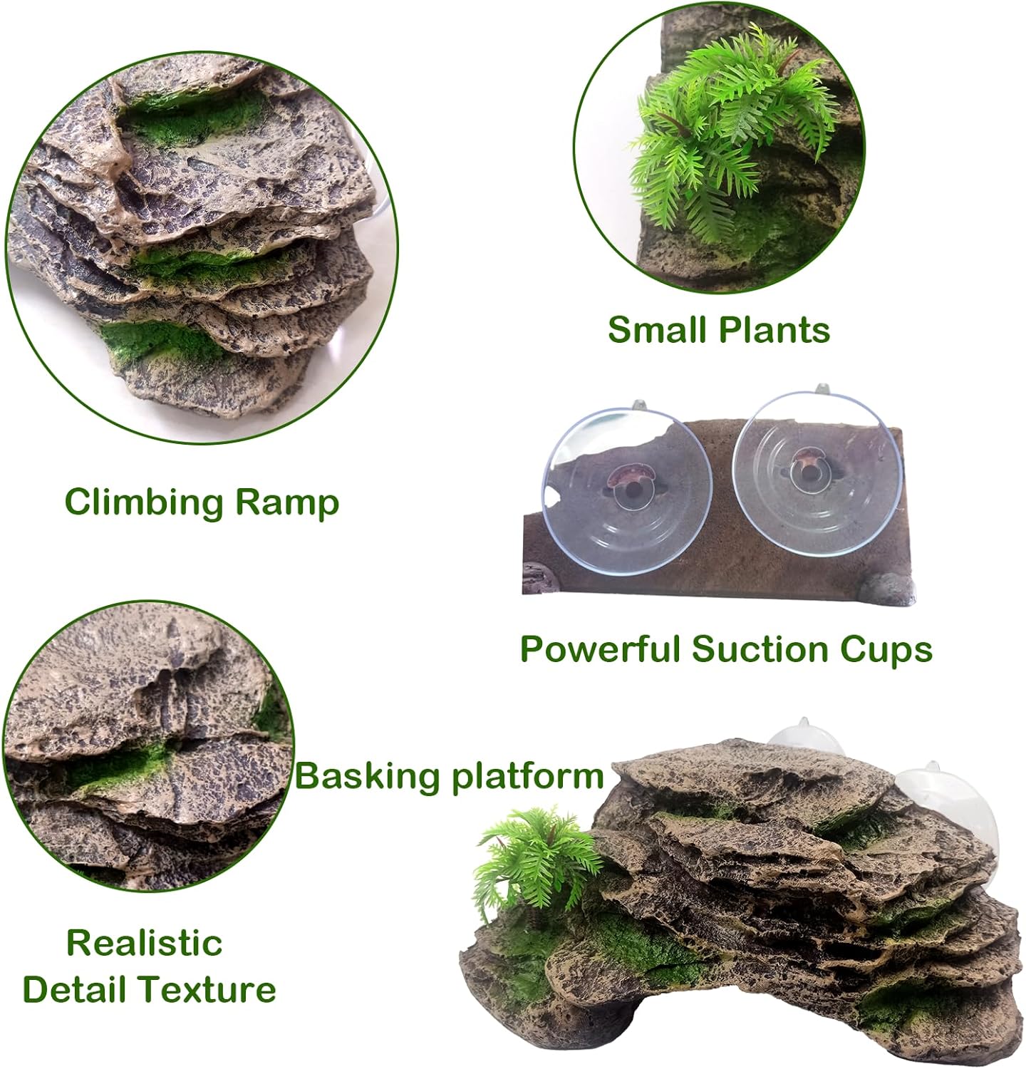 kathson Turtle Basking Platform with Suction Cup,Turtle Ramp Climbing Basking Platform Artificial Plants Decor Resting Basking Terrace Aquarium Ornament Rock for Turtle Frogs Lizards Bearded Dragon
