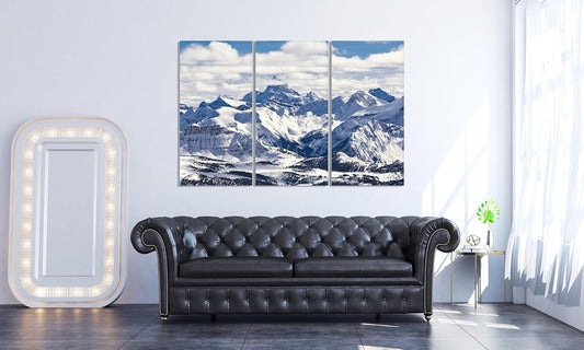 Nature Wall Art Prints - Ocean Forest Mountain Lake Canvas Landscapes - Small to Extra Large Living Room Bedroom Kitchen Bathroom Décor (Snowy Mountains Landscape, 39L" x 59W" - 3 Panels)