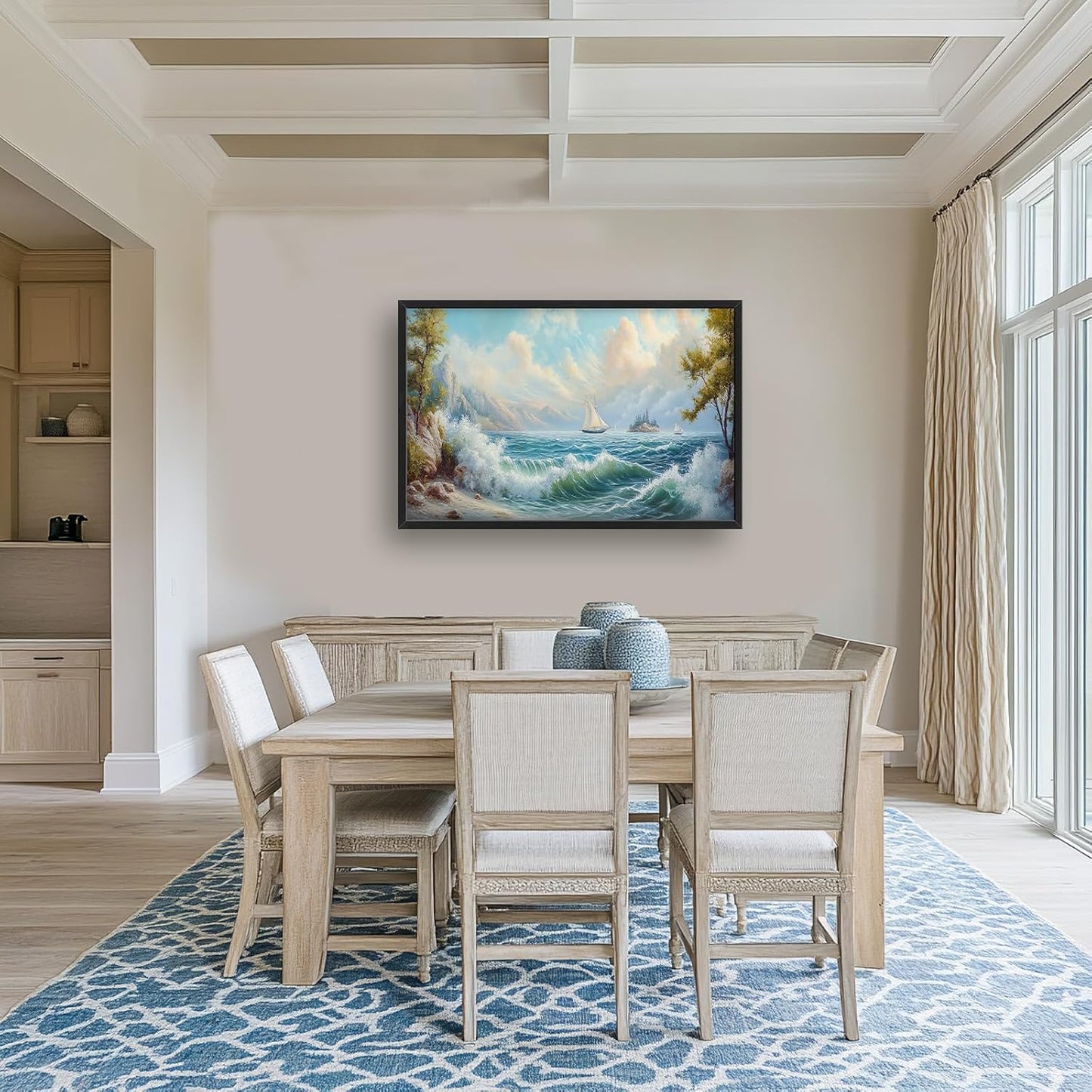 Framed Large Sailboat Wall Art for Living Room, Oversized Sea Coastal Wall Decor Beach Nautical Canvas Painting Seascape Pictures Home Decoration for Living Room Bedroom Office 36"x24"