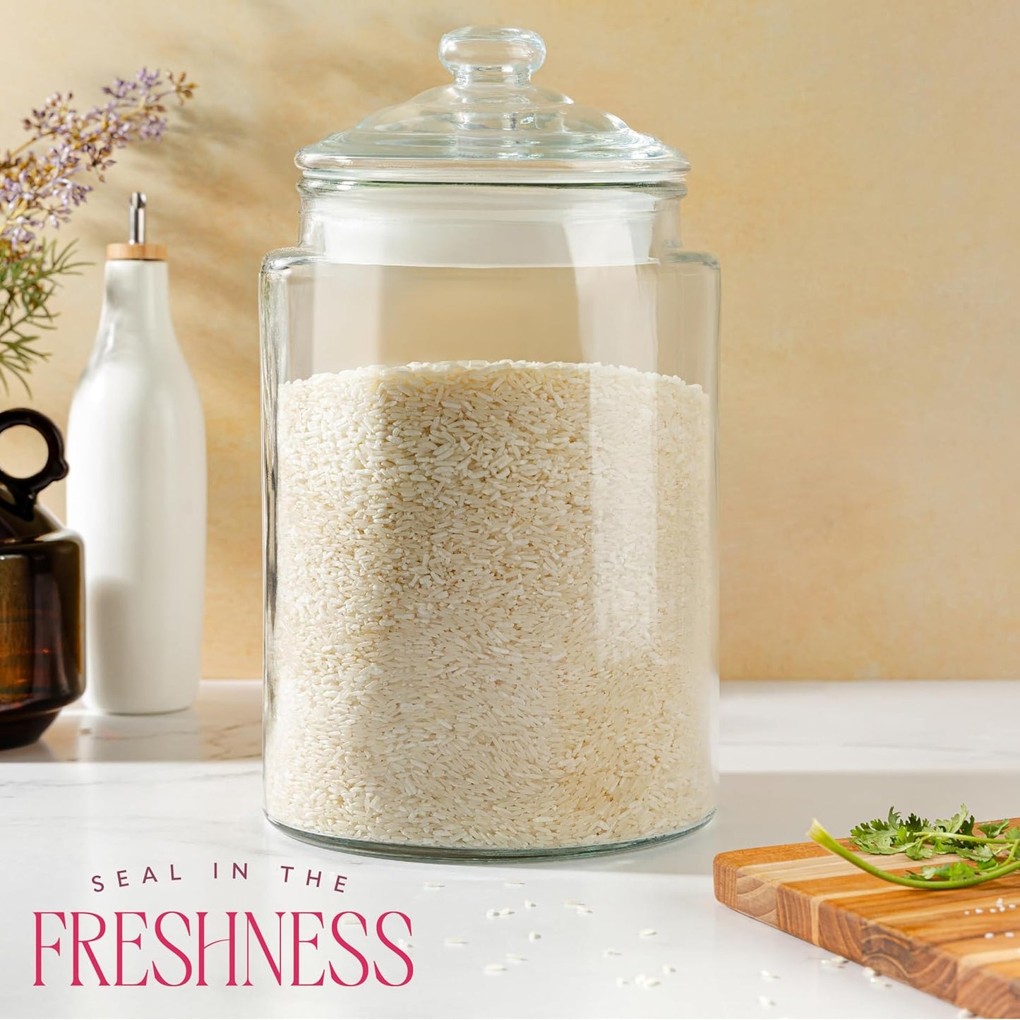 2-Gallon Tall Glass Cookie Jar with Airtight Lid – Large Kitchen Canister for Cookies, Sugar, Flour, and Dog Treats