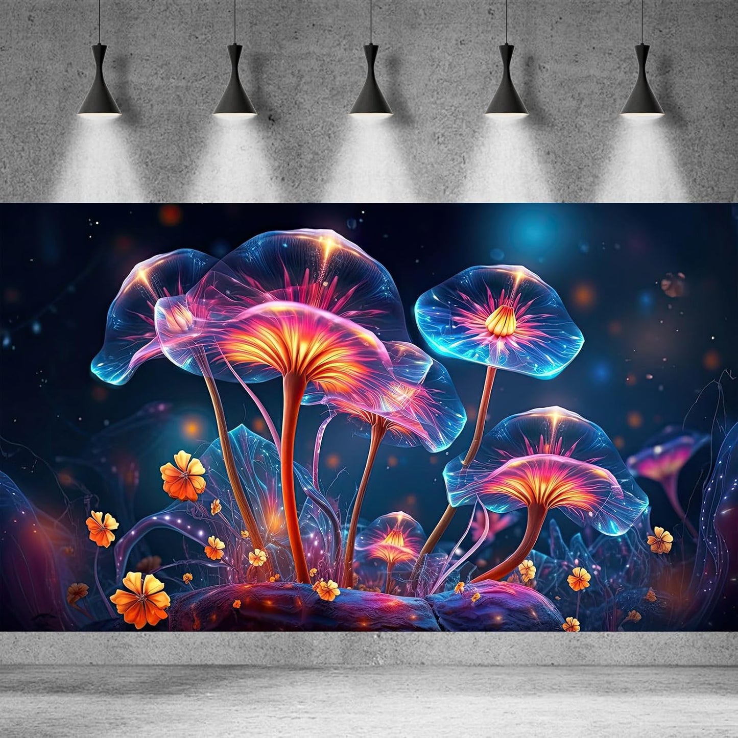 Flower Aquarium Background Modern Style Bluebell Blooming Flower Floral Design Terrarium Background Mysterious Elegant Glowing Fantasy Flower Fish Tank Backdrop Poster Decorations Vinyl 36x20in