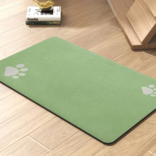 Pet Feeding Mat-Absorbent Dog Mat for Food and Water Bowl-No Stains Quick Dry Water Dispenser Mat-Dog Accessories Pet Supplies-Bowl for Messy Drinkers（Green,16"x24"